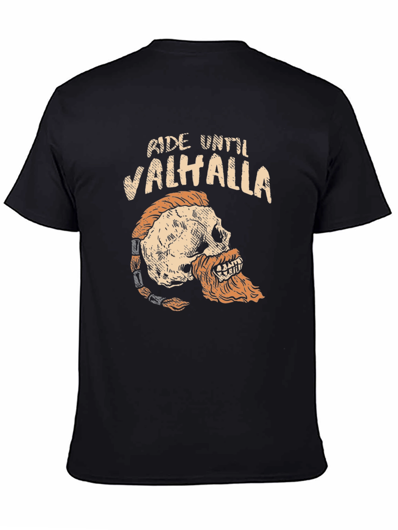 Black Ride Until Valhalla Skull Viking Graphic T-Shirt view 4
