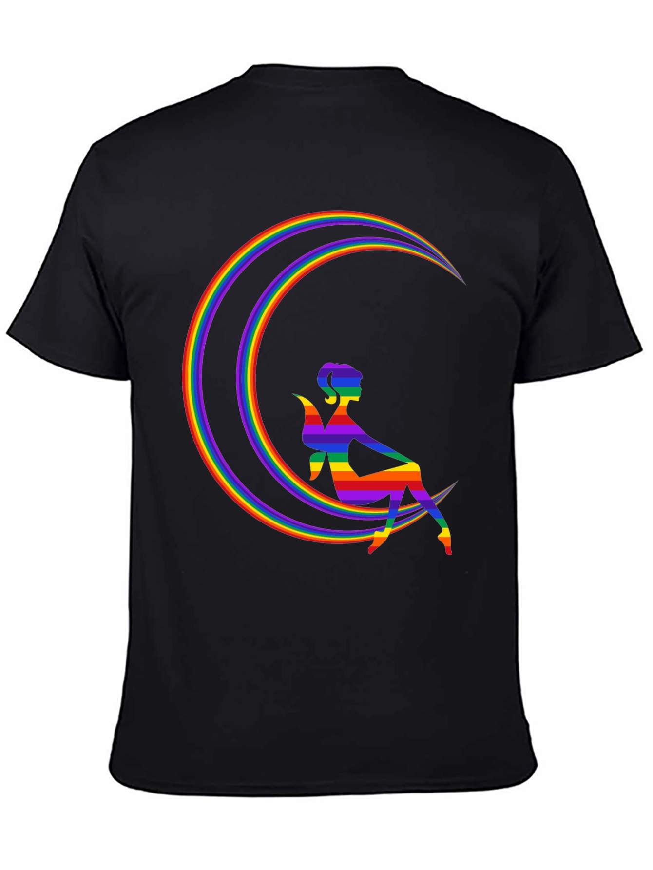 Black Rainbow Moon Fairy Graphic Tee - Black Cotton Blend Shirt view 4
