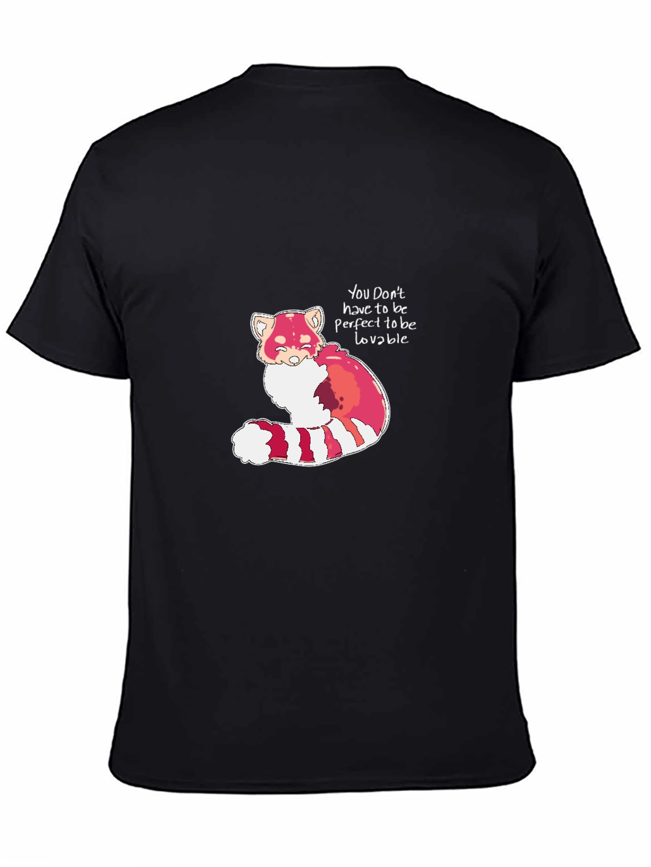 Black Red Panda 'Lovable' Black T-Shirt view 4
