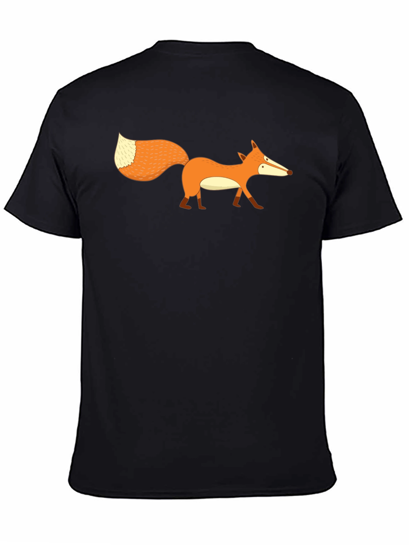 Black Cartoon Fox Graphic Print Men's Black T-Shirt view 4