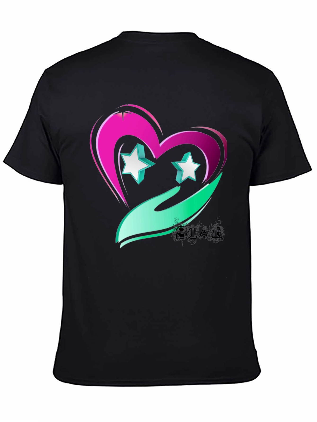 Black Star Heart Graphic Tee - Trendy Casual Wear view 4