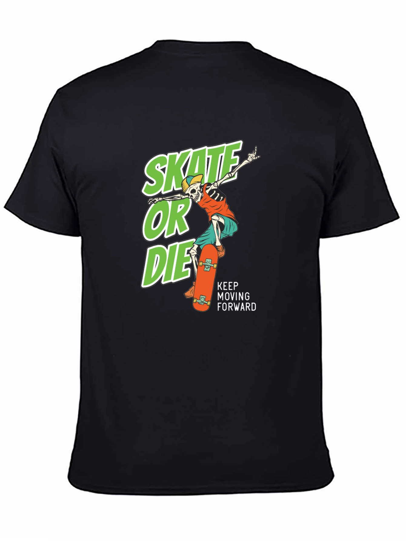 Black Skate or Die Graphic Tee - Cool Skateboarder Skeleton T-Shirt view 4