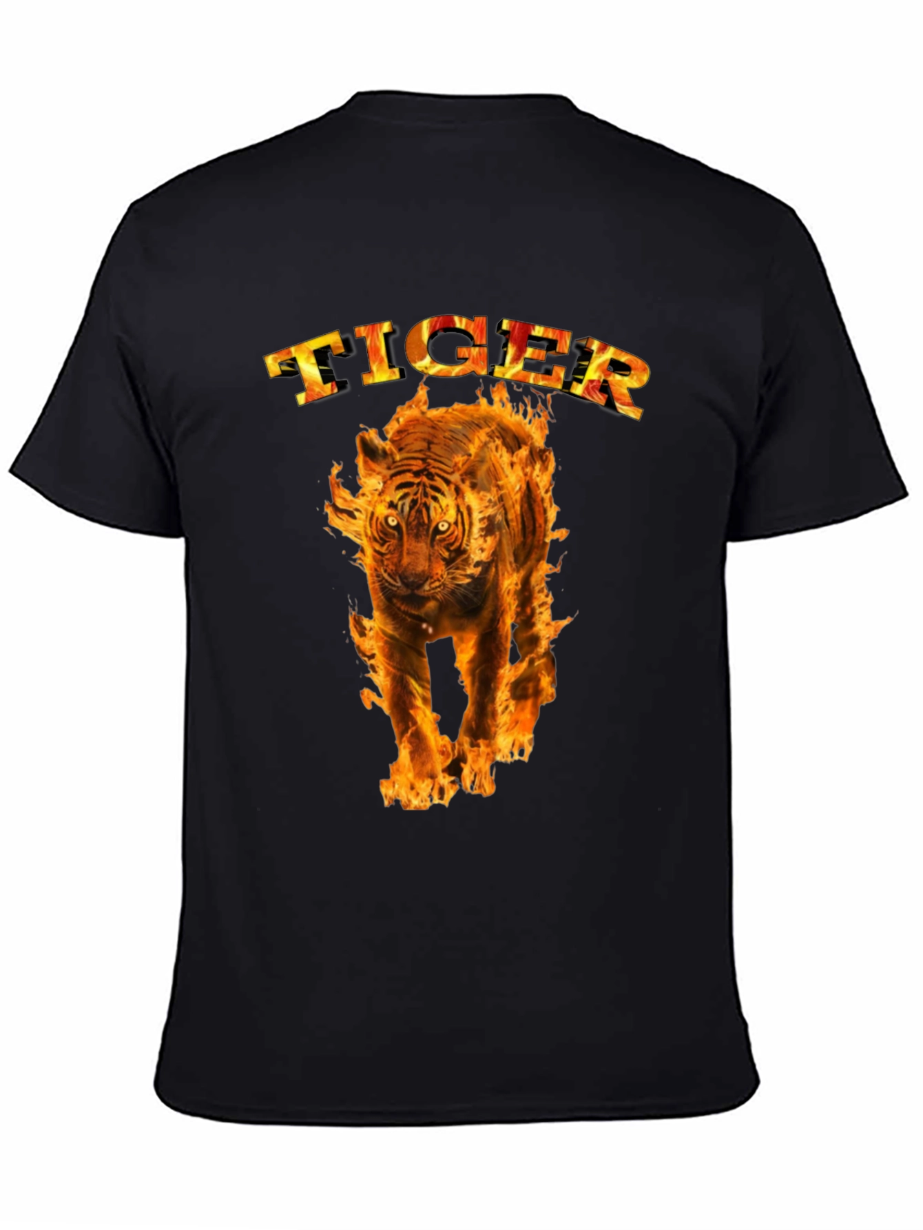 Black Fiery Tiger Graphic Tee - Bold Black T-Shirt view 4