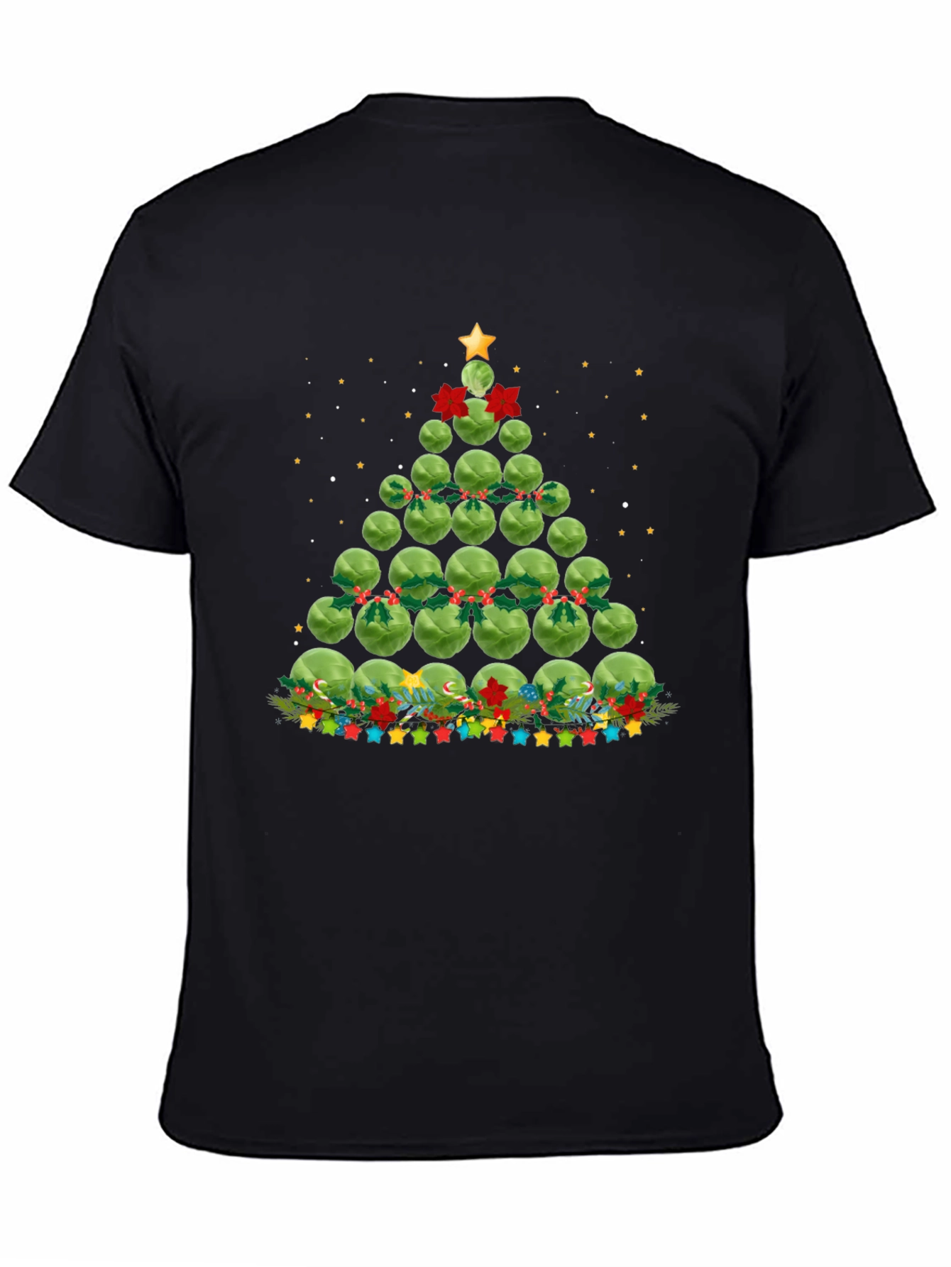 Black Brussels Sprouts Christmas Tree Holiday T-Shirt view 4