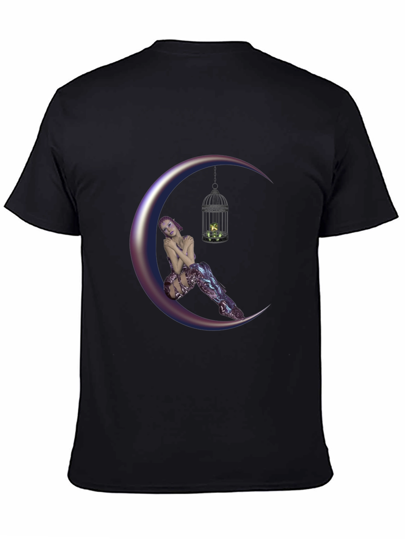 Black Fantasy Moon Fairy T-Shirt - Unique Design view 4