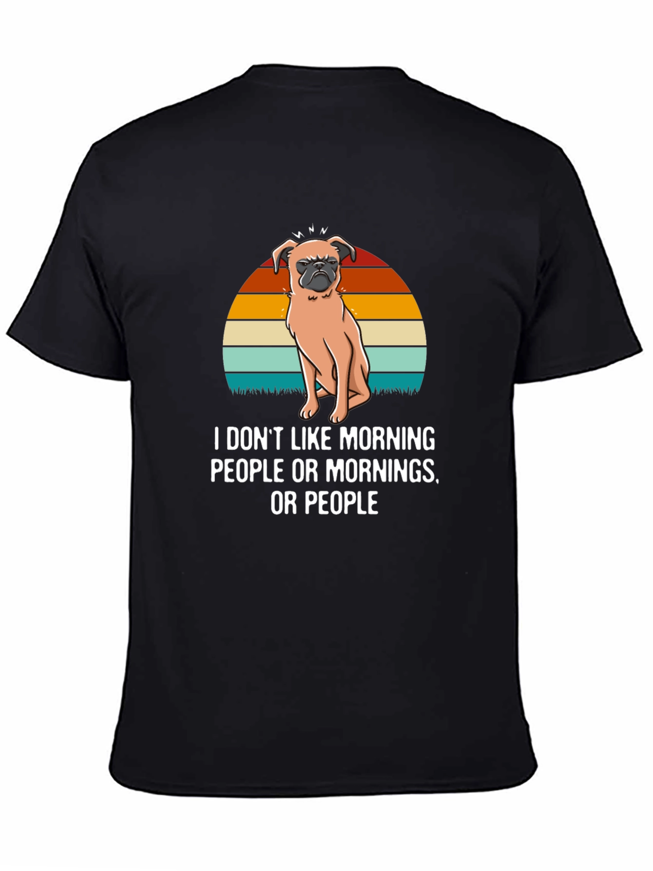Black Funny Pug T-Shirt - I Don't Like Morning People view 4