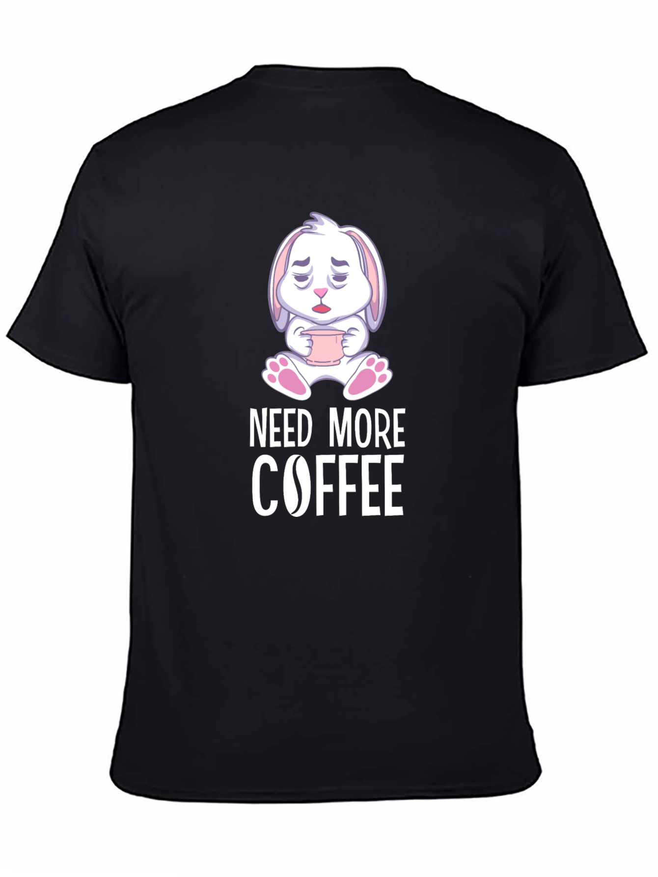 Black Need More Coffee T-Shirt - Cute Bunny Design view 4