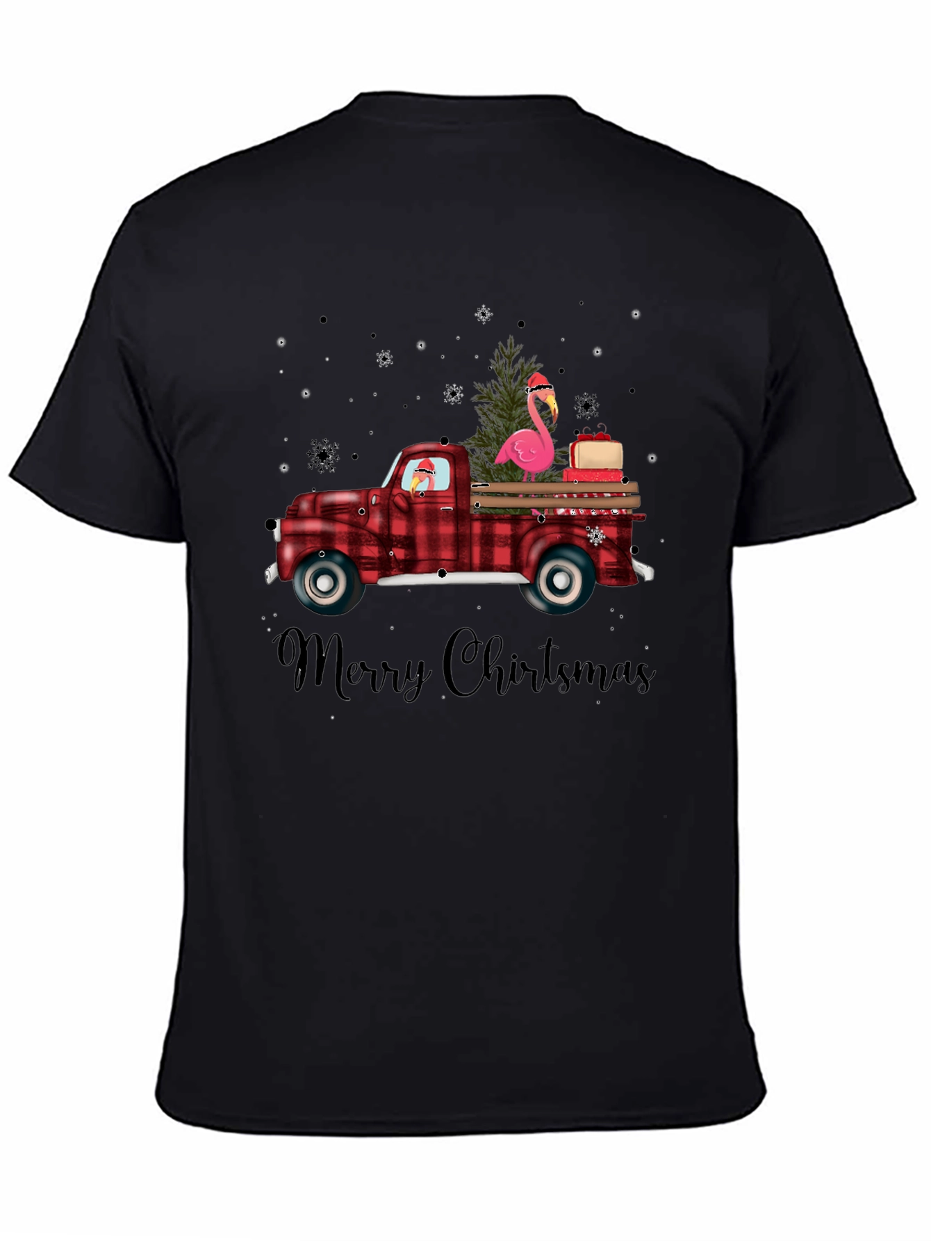 Black Christmas Flamingo Truck Tee view 4