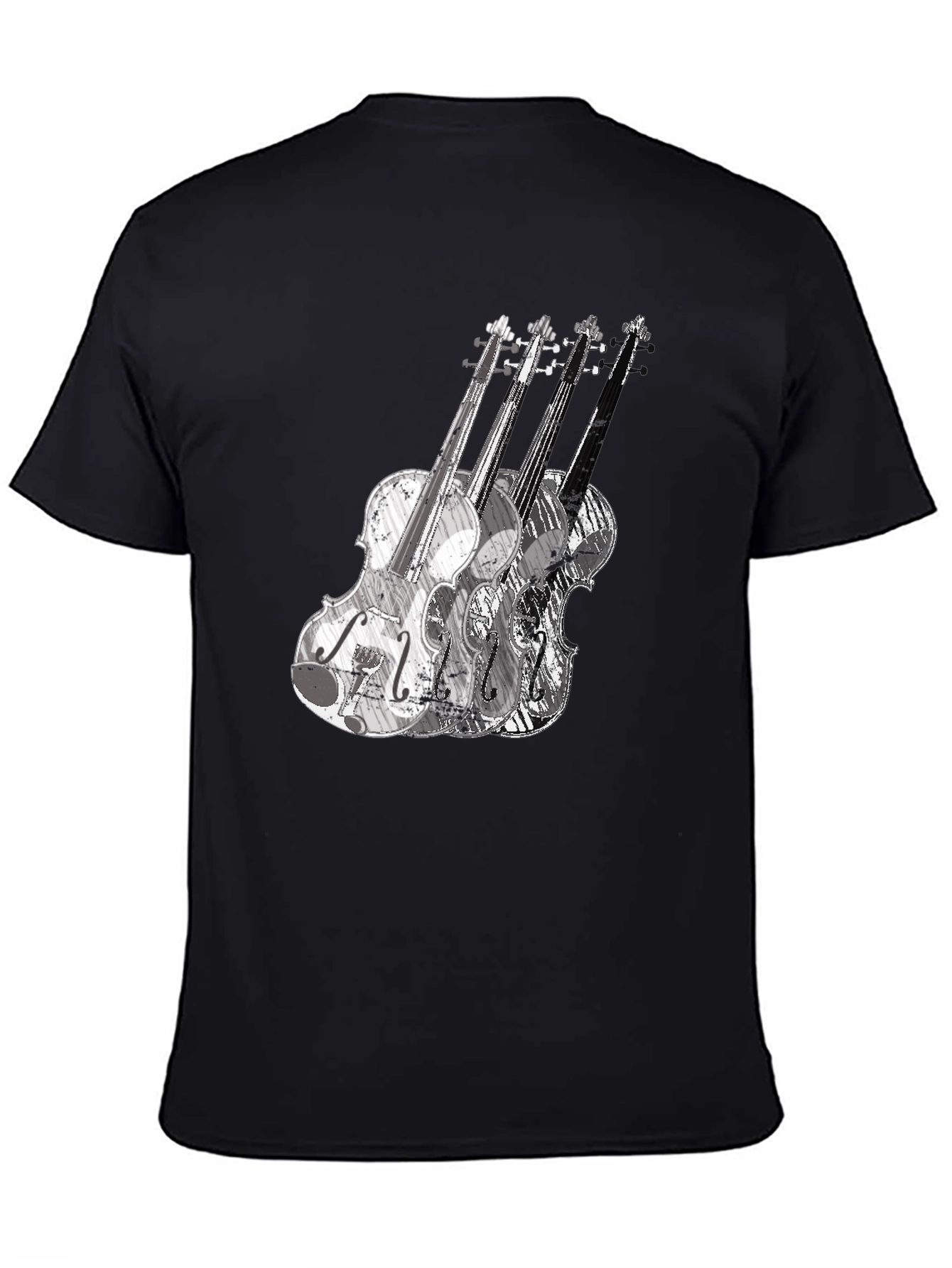 Black Musical Violin Graphic Tee - Black Crew Neck T-Shirt view 4