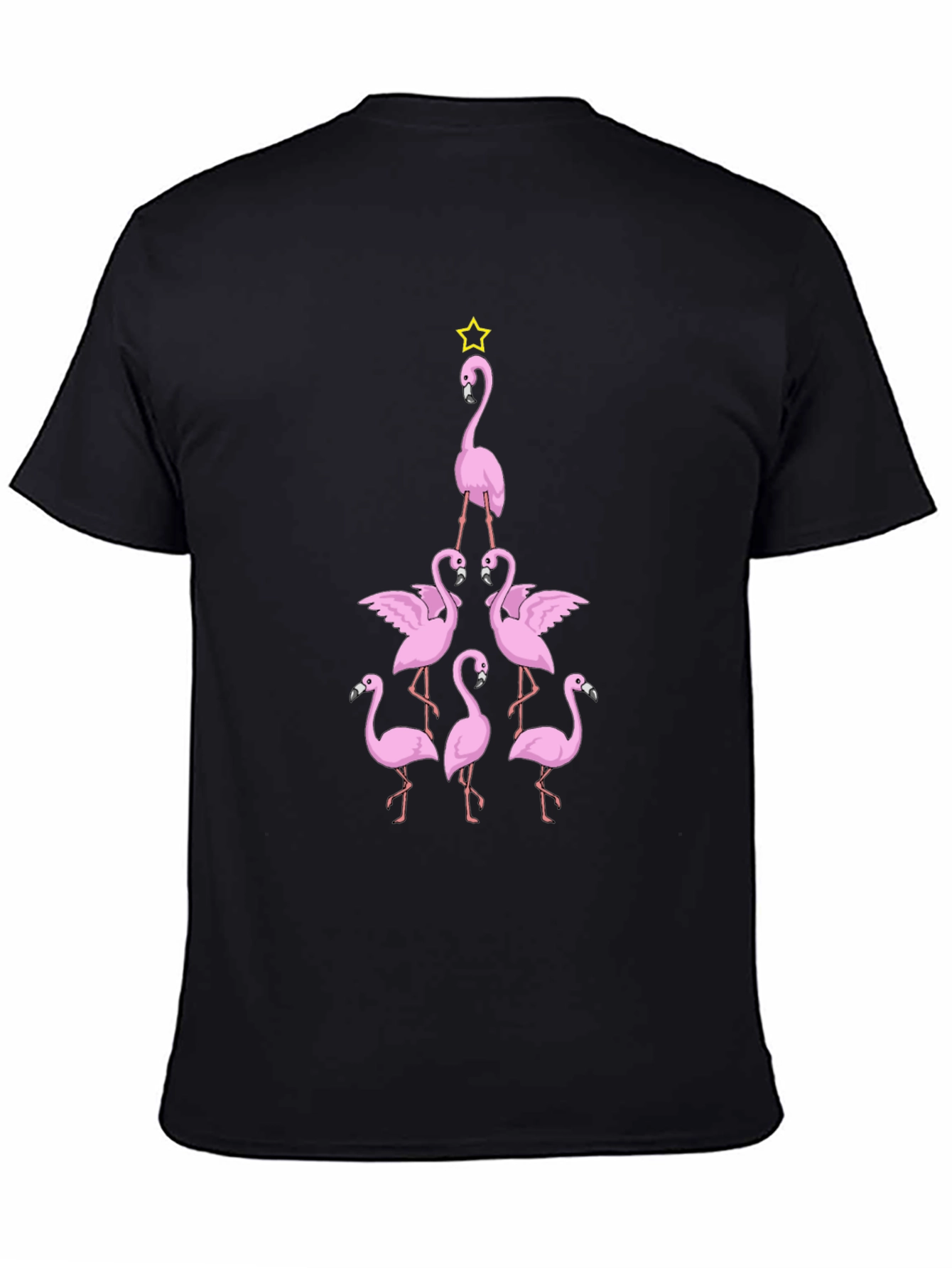 Black Flamingo Christmas Tree Graphic T-Shirt view 4