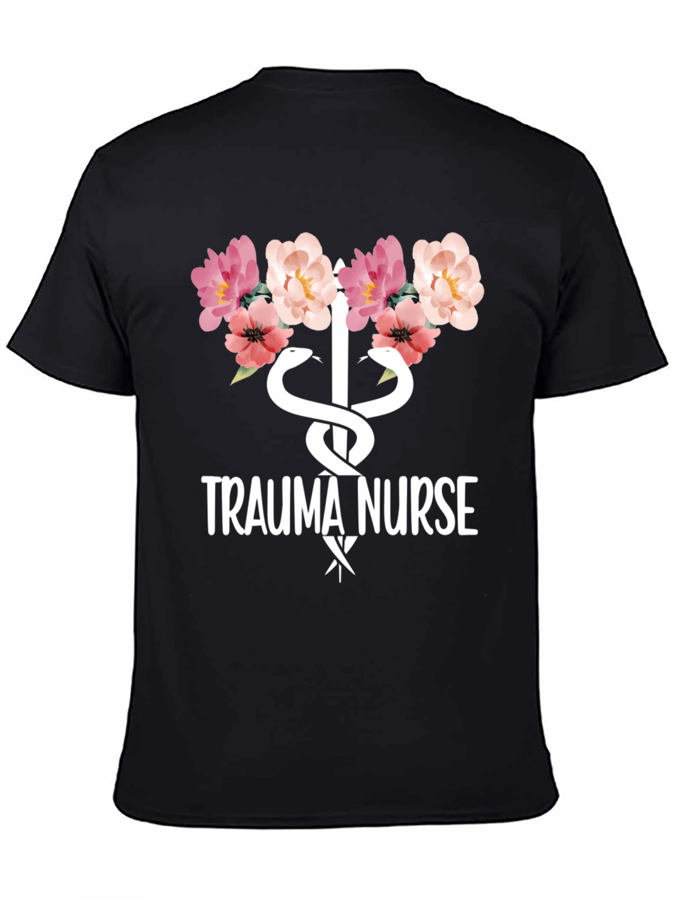 Black Trauma Nurse Floral Graphic Tee - Medical Apparel view 4