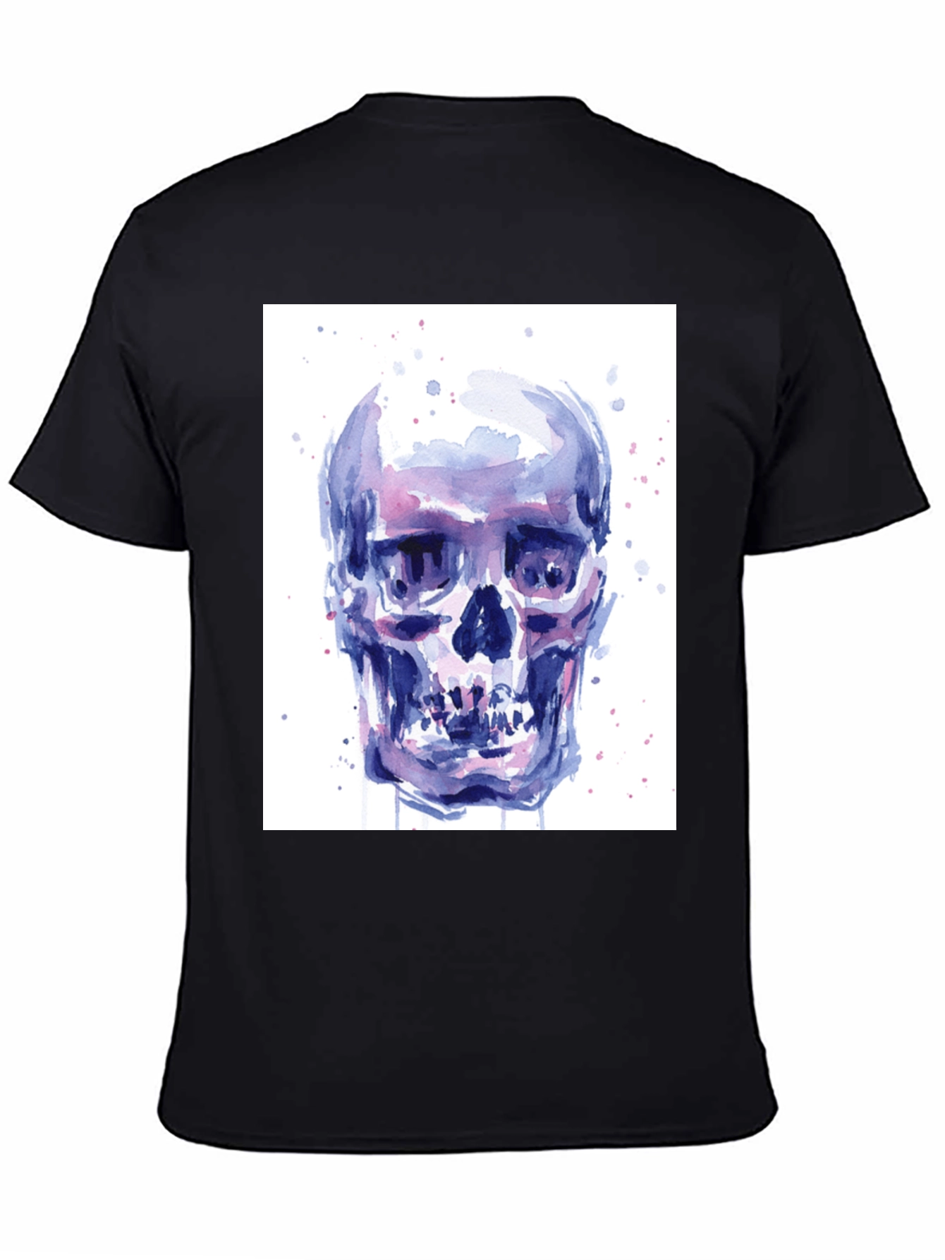 Black Watercolor Skull Graphic Tee - Artistic Print view 4