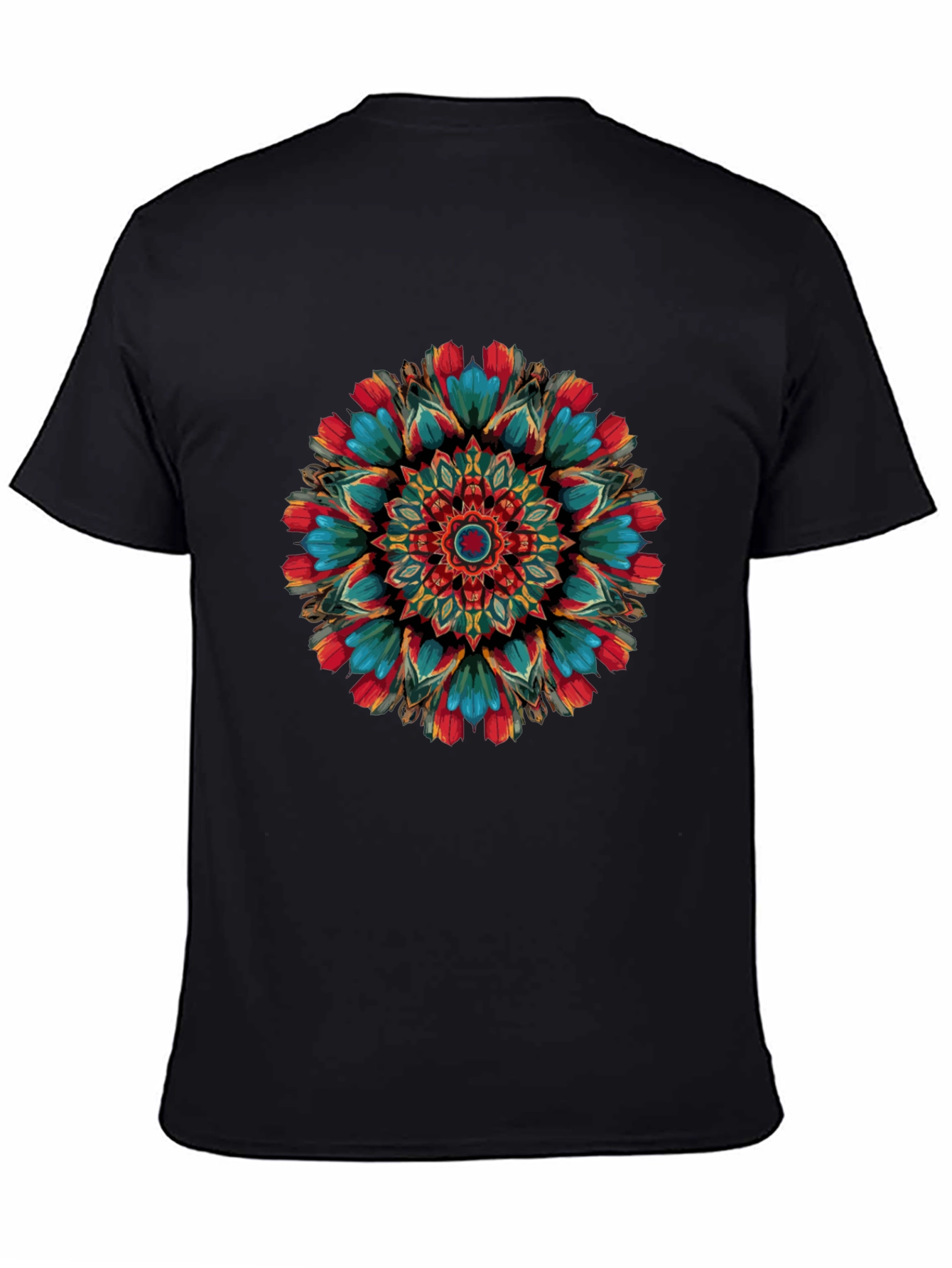 Black Vibrant Mandala Graphic Print Black T-Shirt view 4