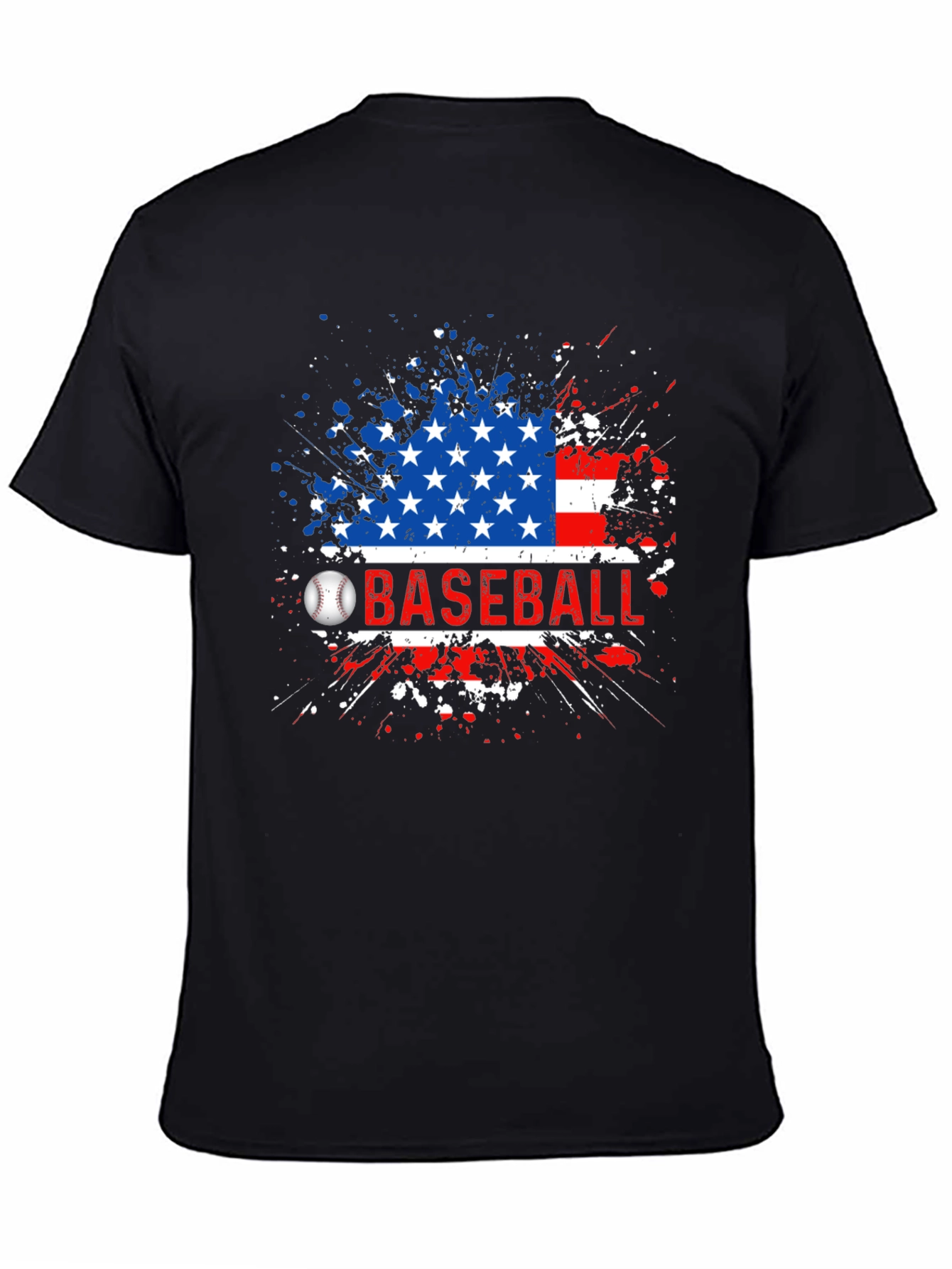Black Baseball American Flag T-Shirt view 4