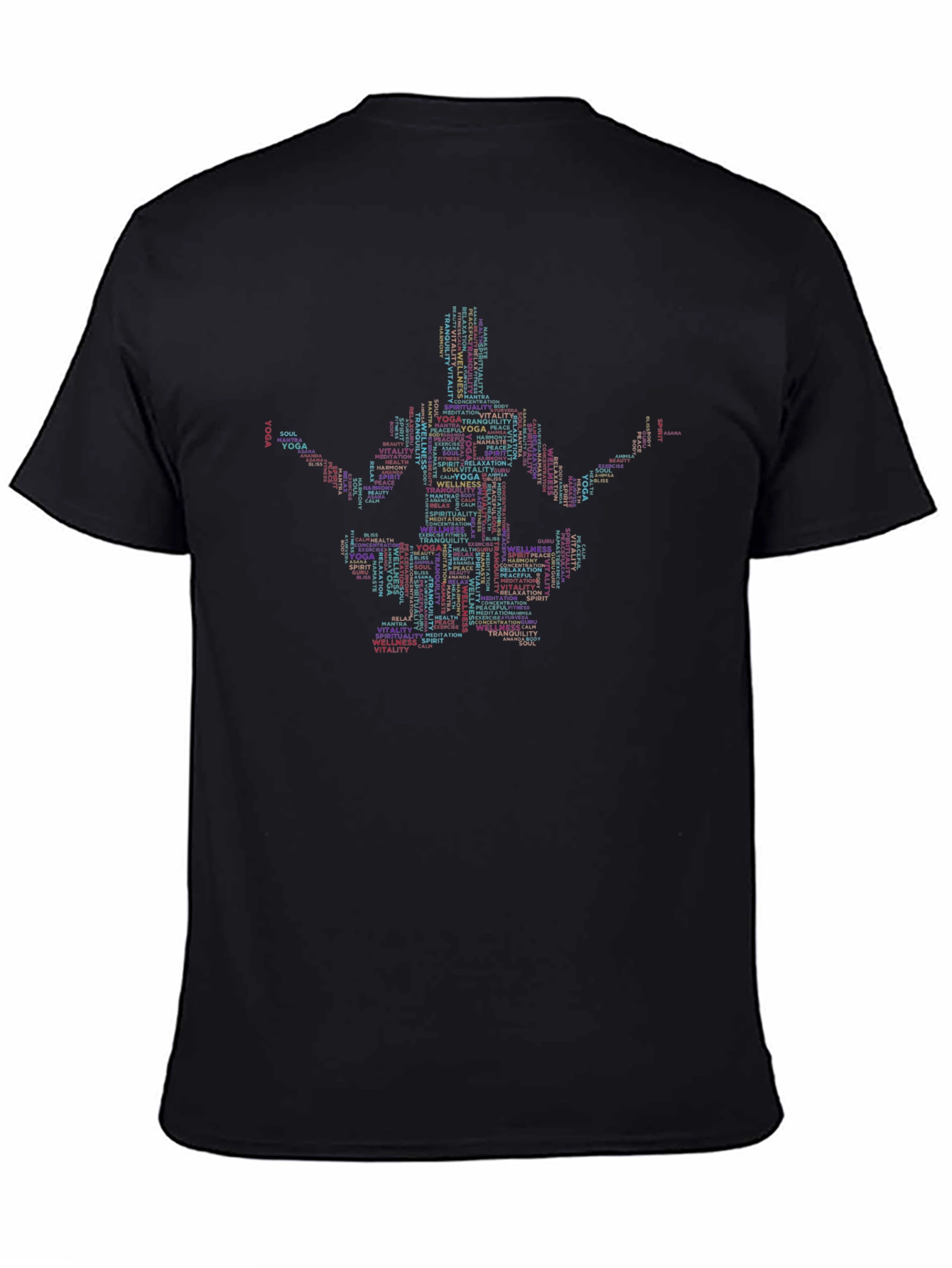 Black Yoga Word Art T-Shirt - Meditation Silhouette Tee view 4