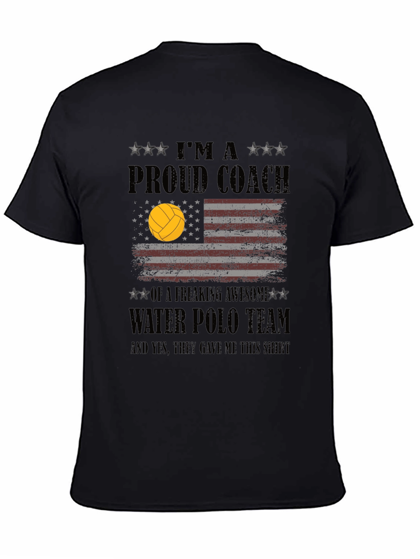 Black Proud Water Polo Coach Graphic T-Shirt view 4