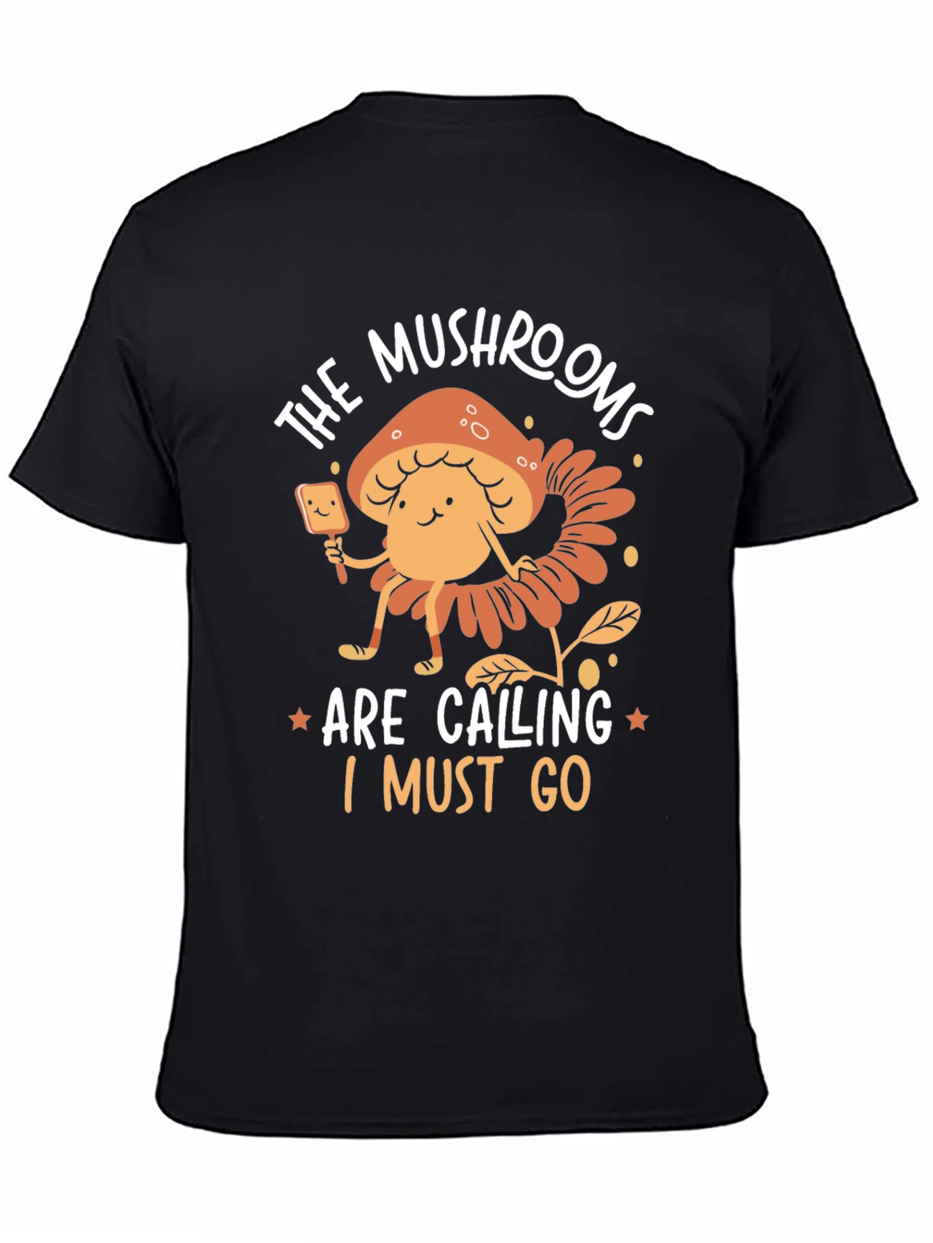 Black Mushroom Calling T-Shirt - Nature Lover Tee view 4