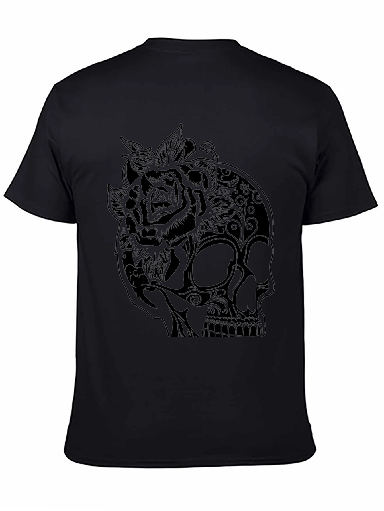 Black Skull and Rose Graphic Tee - Black view 4
