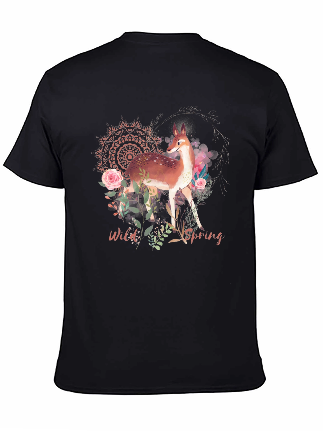 Black Wild Spring Deer Graphic Tee view 4