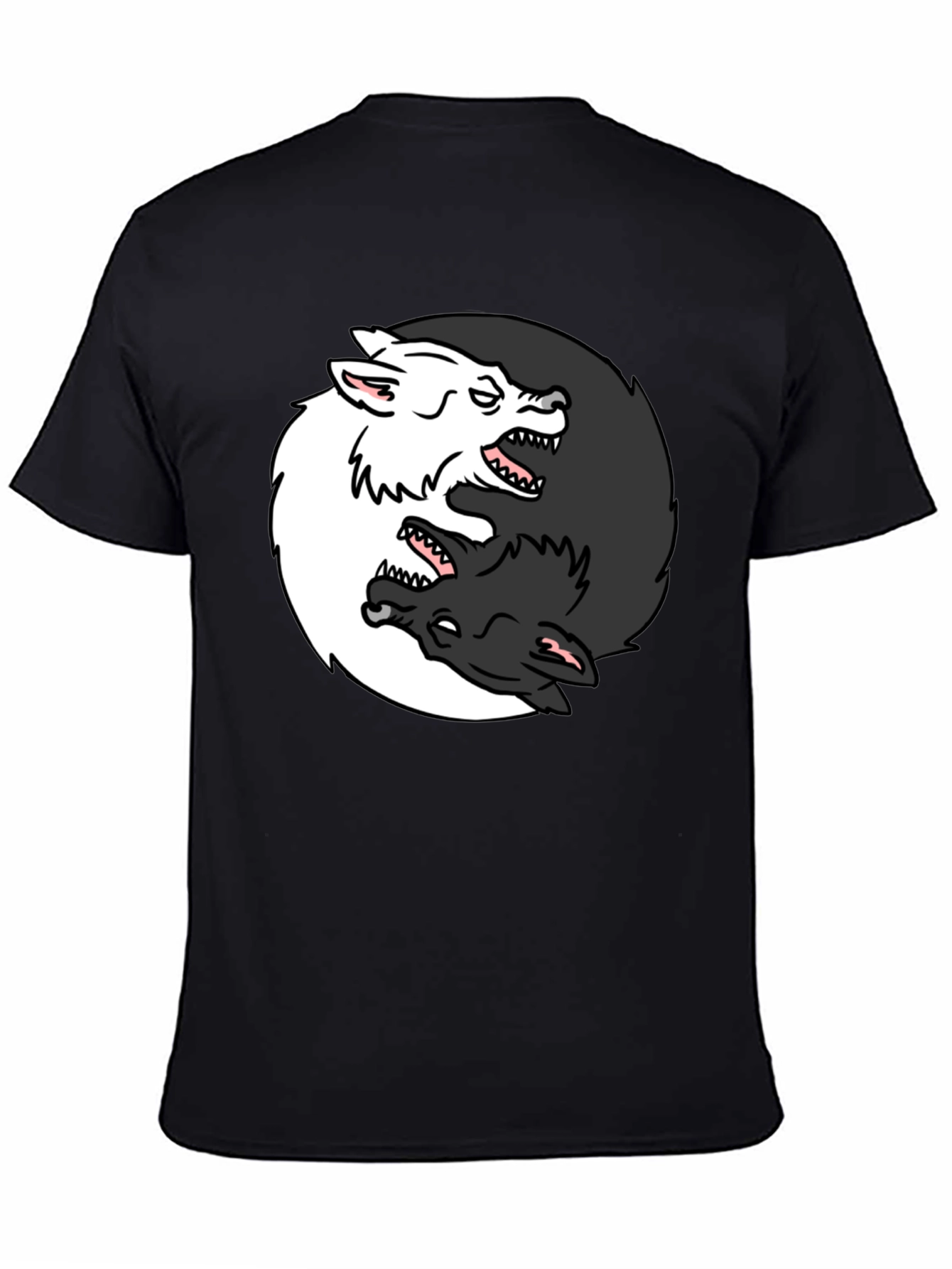 Black Yin Yang Wolves Graphic Black T-Shirt view 4