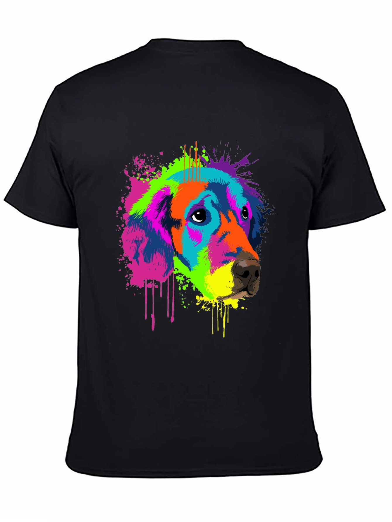 Black Vibrant Dog Graphic Tee - Men's Black T-Shirt view 4