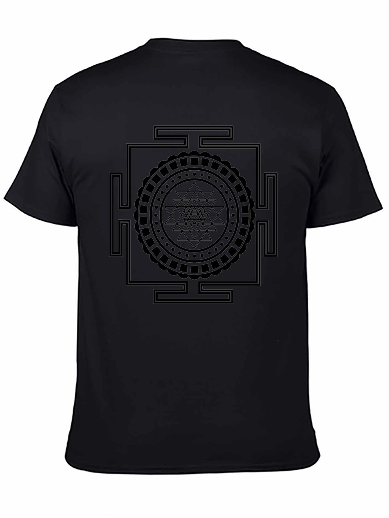 Black Geometric Design Black T-Shirt view 4