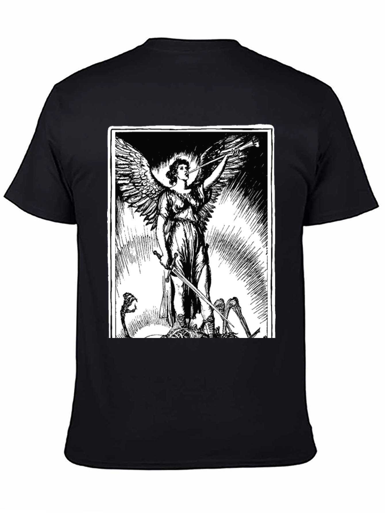 Black Angel with Sword Graphic Print Black T-Shirt view 4