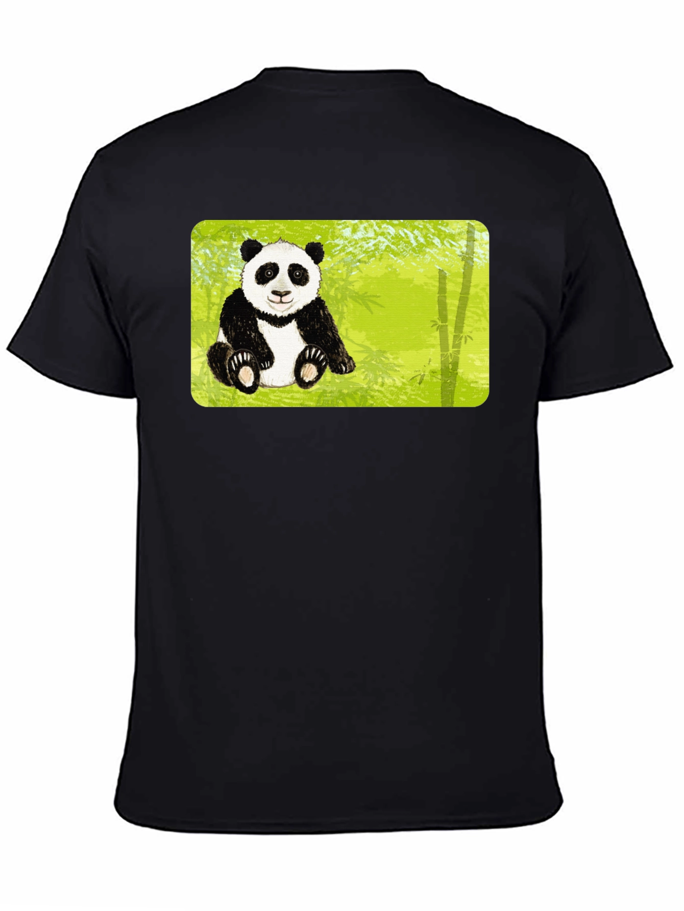 Black Cute Panda Bear Bamboo Forest Black T-Shirt view 4