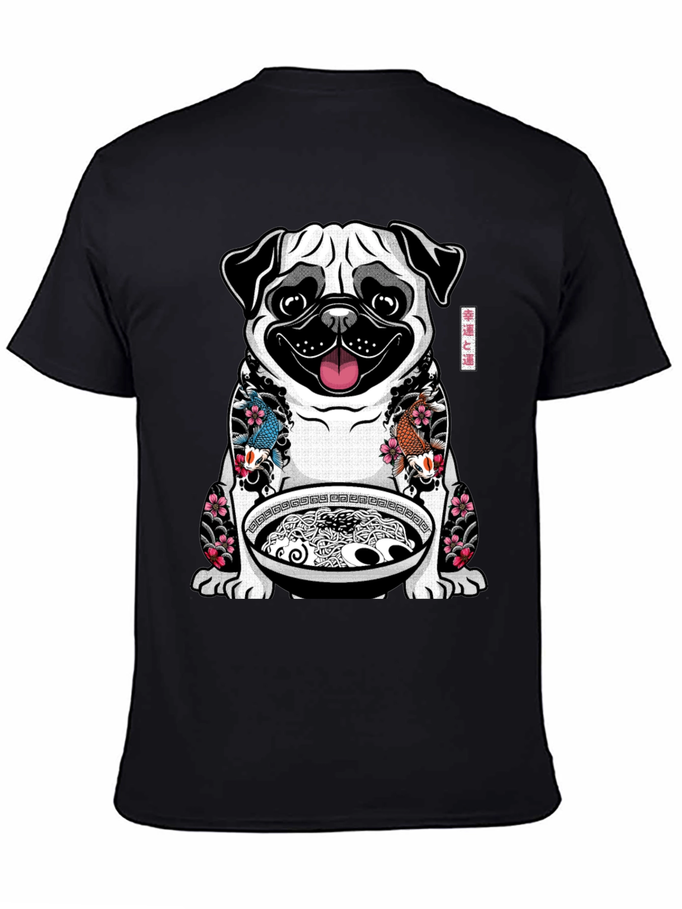 Black Ramen Pug Graphic T-Shirt - Unique Design view 4