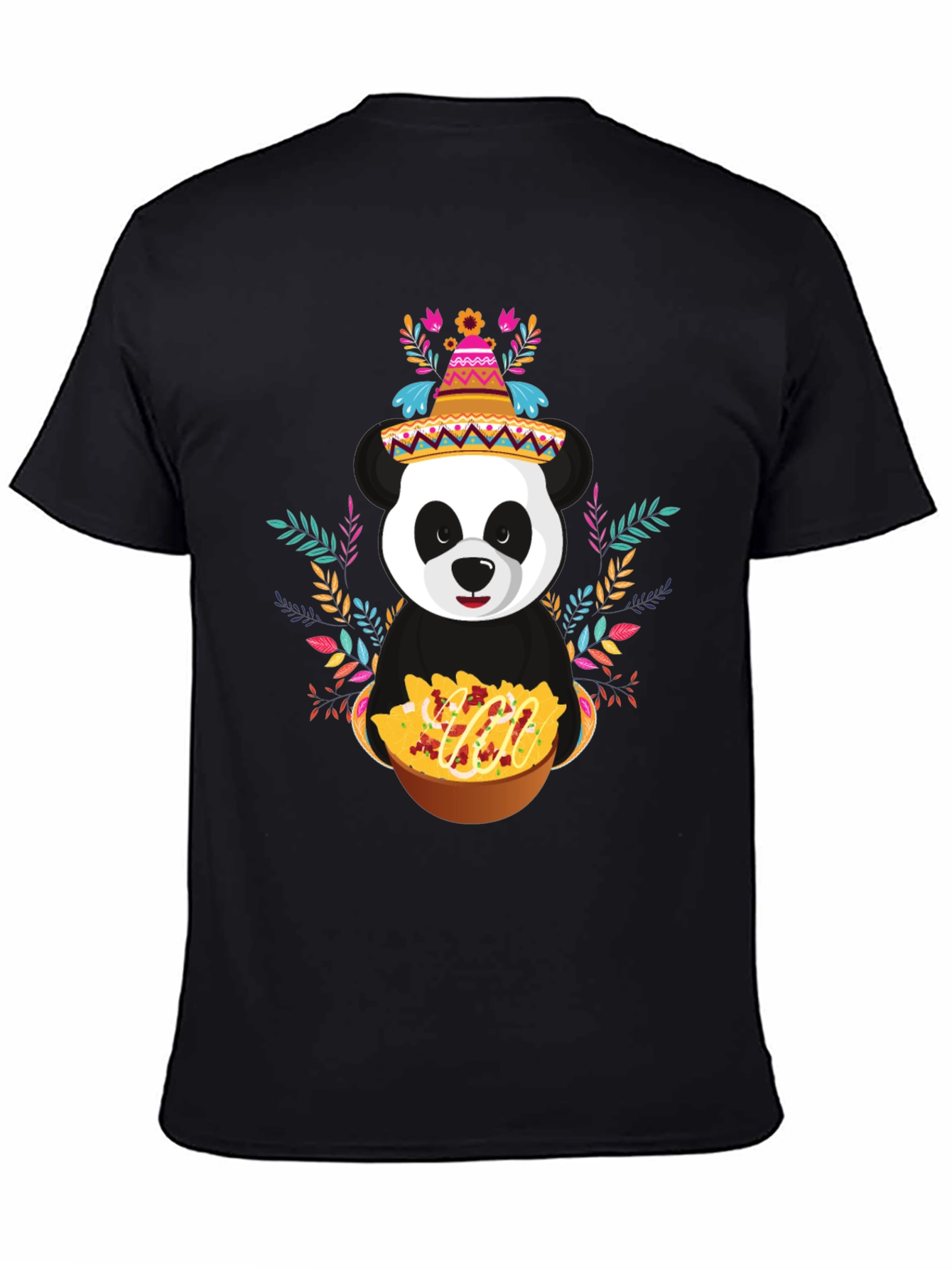 Black Panda Fiesta T-Shirt - Nachos, Sombrero, Colorful view 4