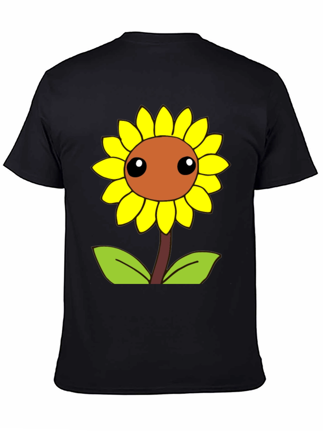 Black Cute Cartoon Sunflower Graphic Black T-Shirt view 4