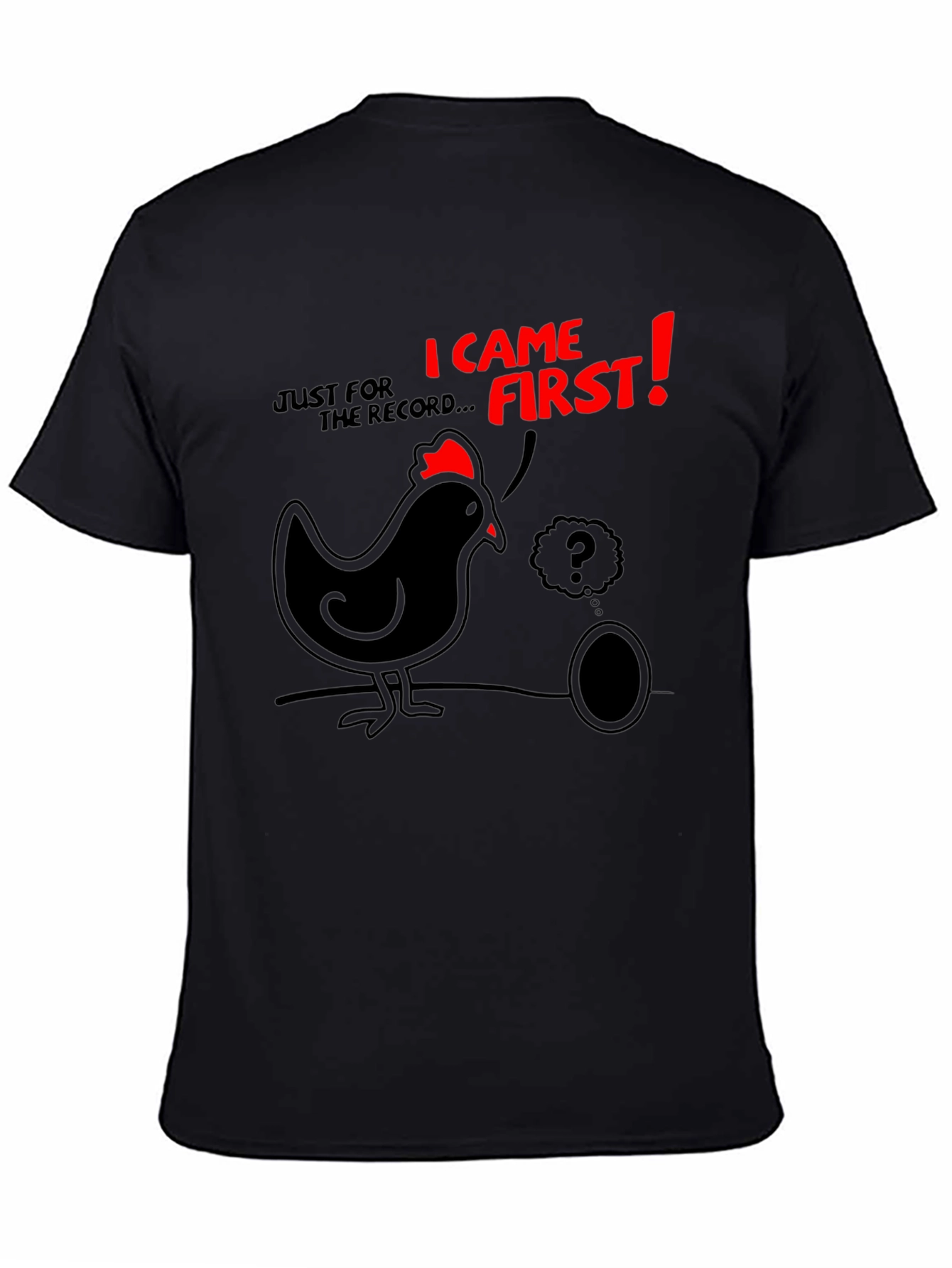Black Funny Chicken & Egg T-Shirt - Who Came First? view 4