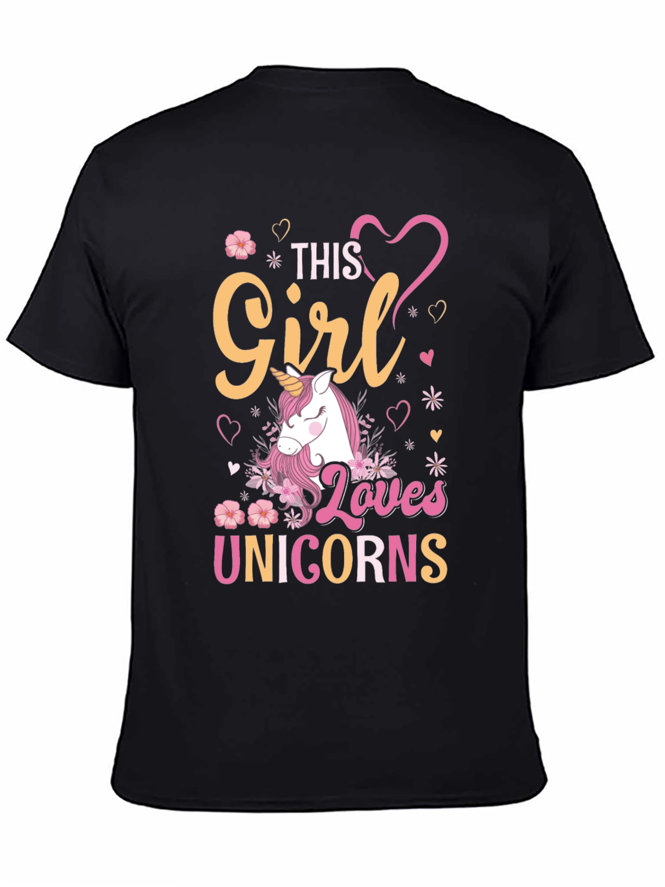 Black Girl Loves Unicorns T-Shirt, Black view 4