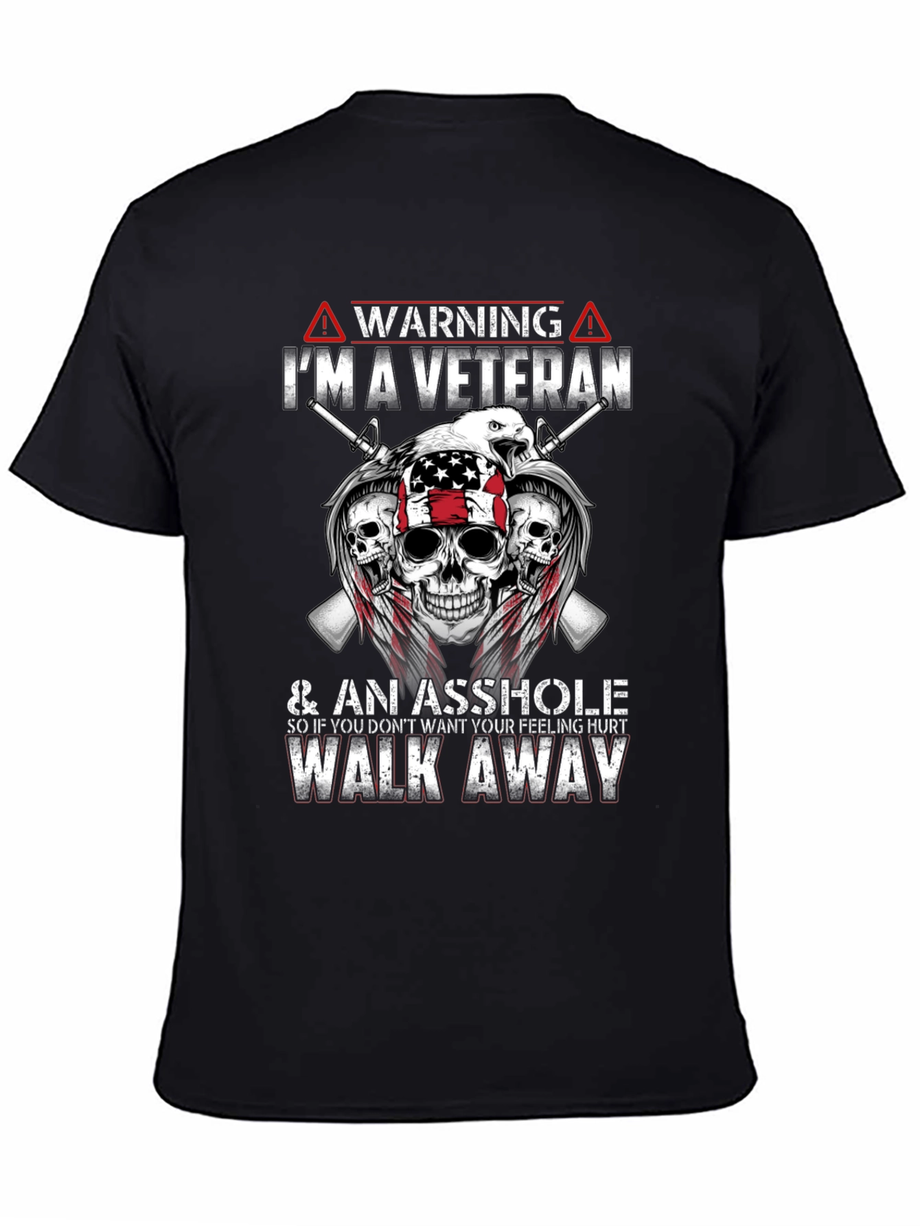 Black Warning Veteran Graphic Tee - Black view 4