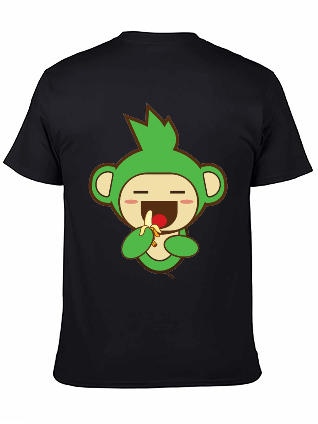 Black Cute Monkey Graphic Tee - Black Cotton Blend view 4