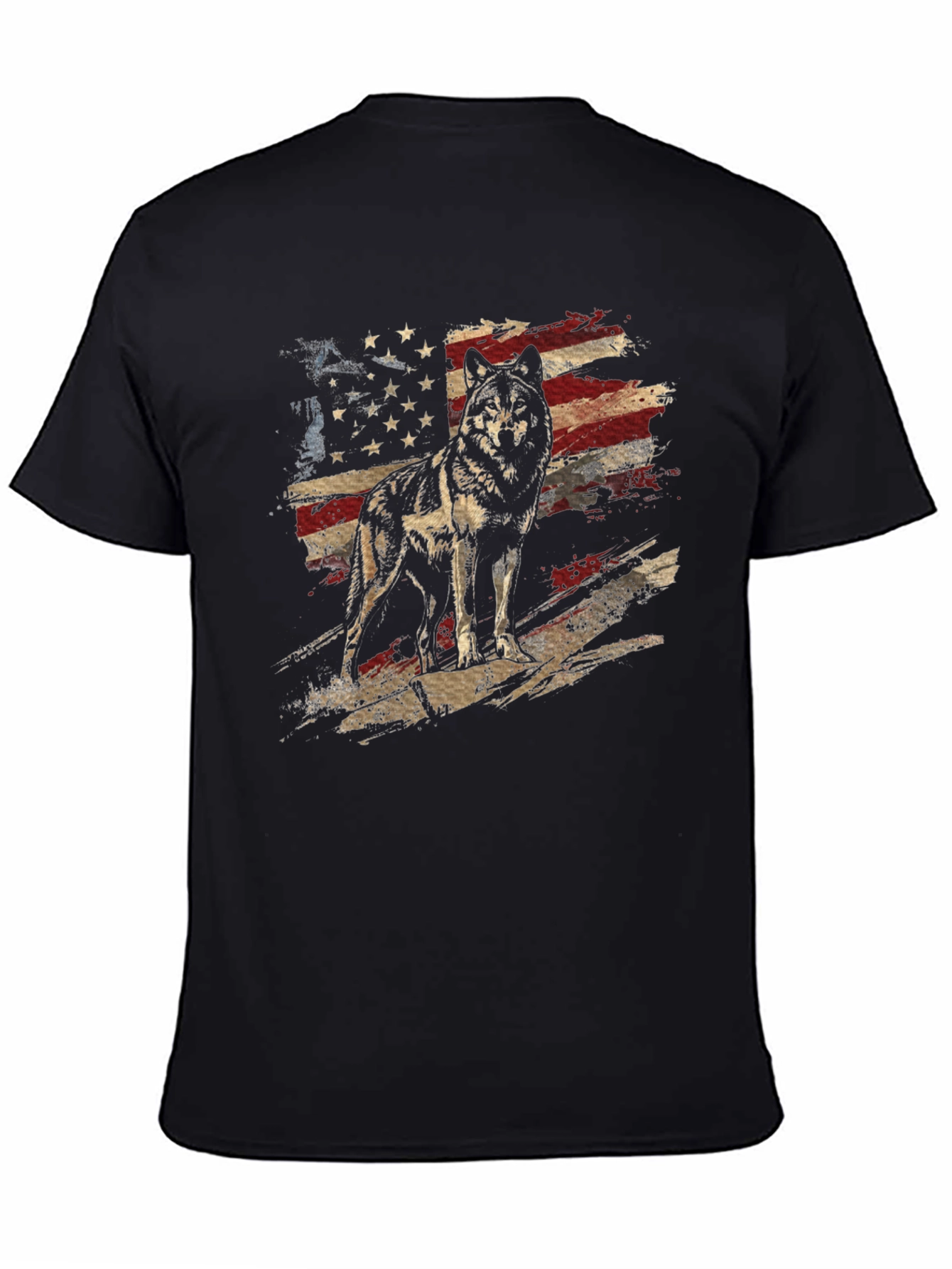 Black Wolf American Flag Graphic Tee - Patriotic Style view 4