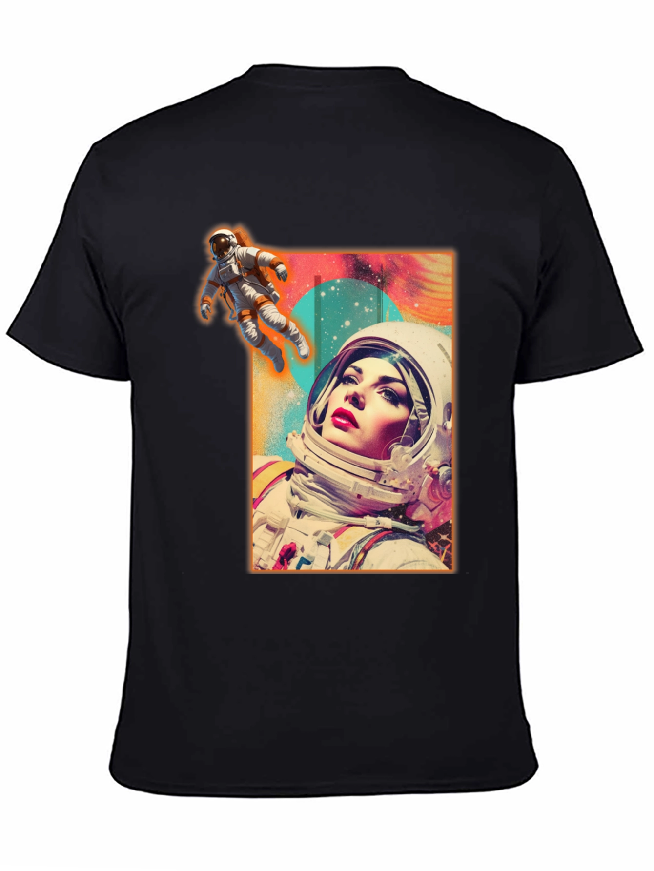Black Astronaut Woman Graphic Tee - Stylish Space Design view 4