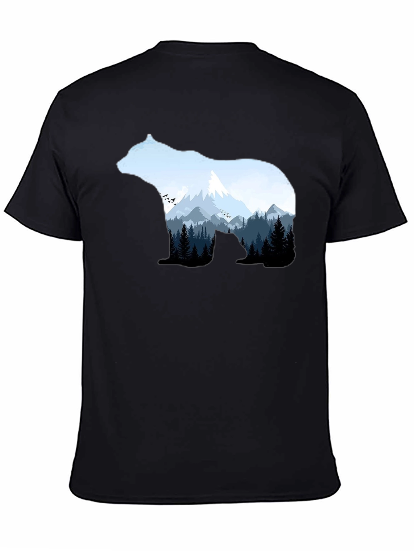 Black Nature Bear Graphic Tee - Black Crew Neck T-Shirt view 4
