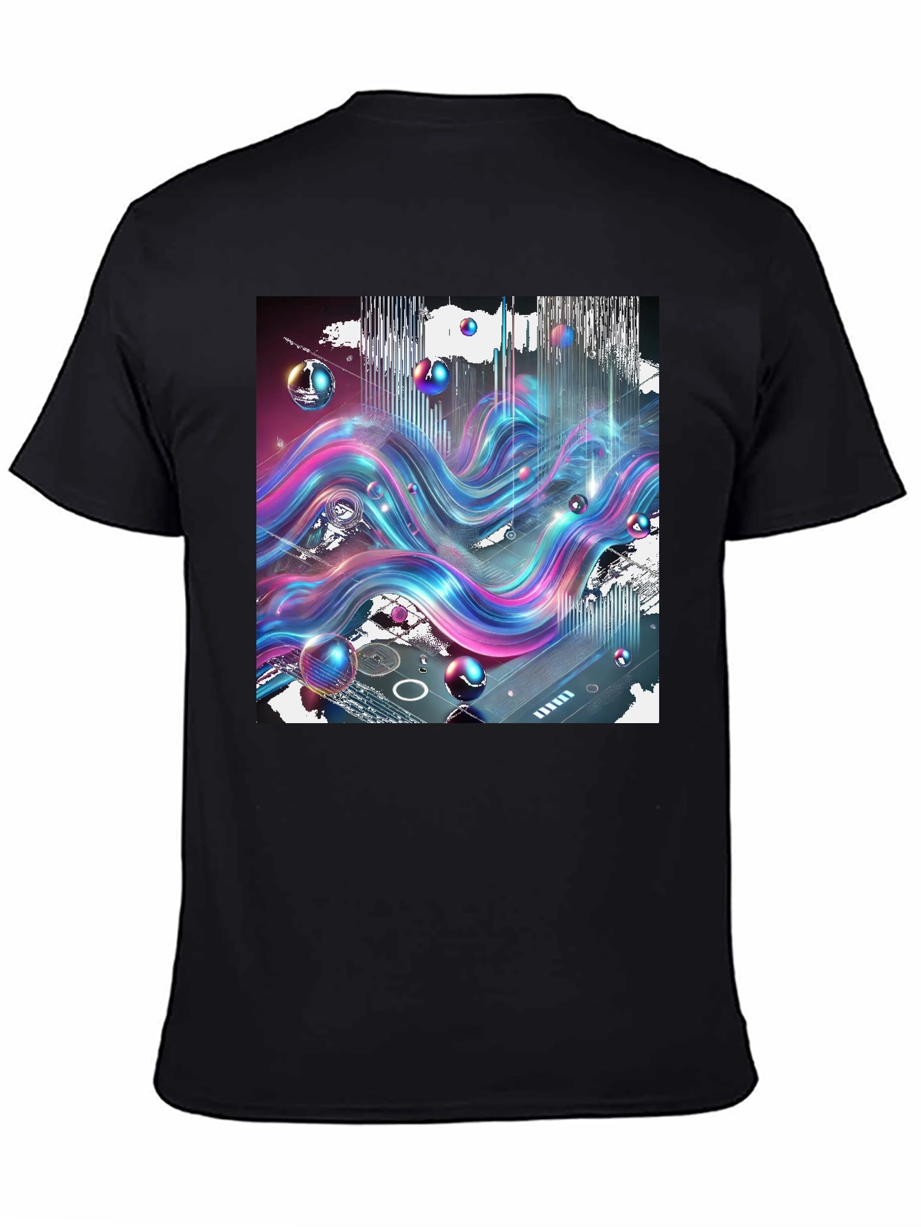 Black Vibrant Wave T-Shirt: Abstract Art Print view 4