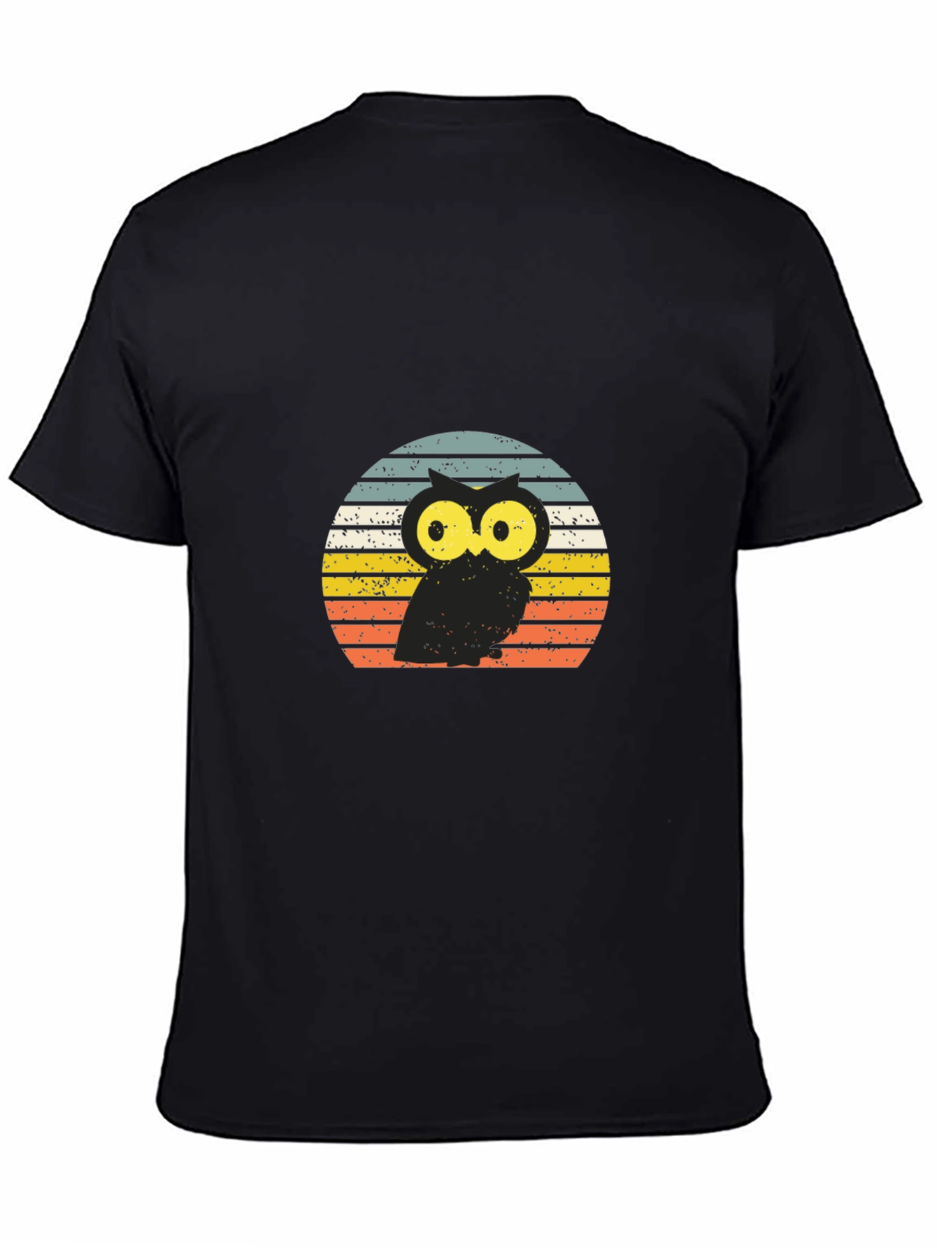 Black Retro Owl T-Shirt - Vintage Sunset Design view 4