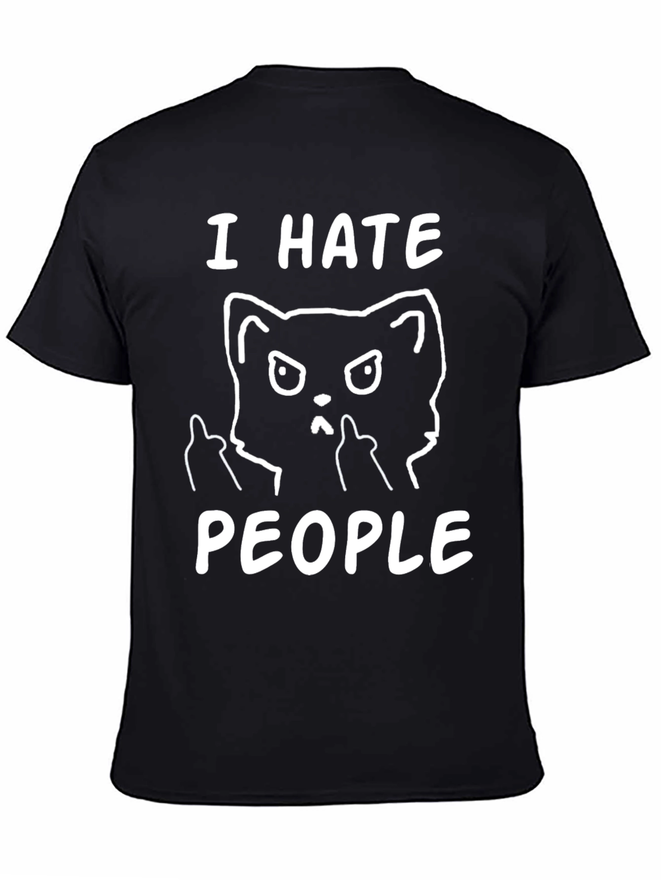 Black I Hate People Cat T-Shirt view 4