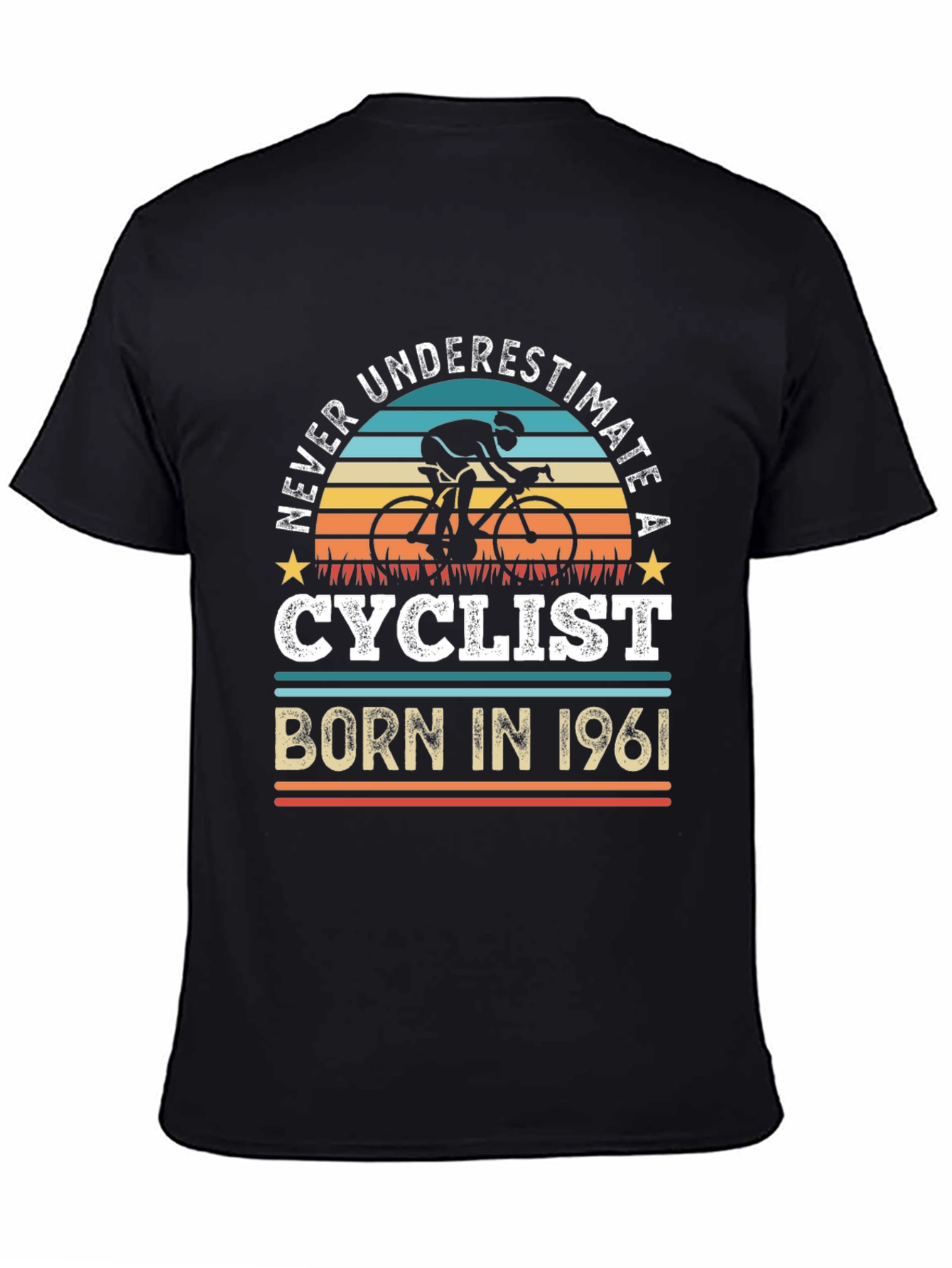 Black Never Underestimate a Cyclist Born in 1961 T-Shirt view 4