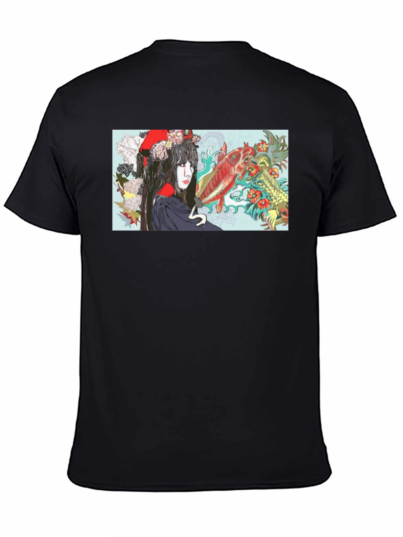 Black Koi Fish Geisha Graphic T-Shirt view 4
