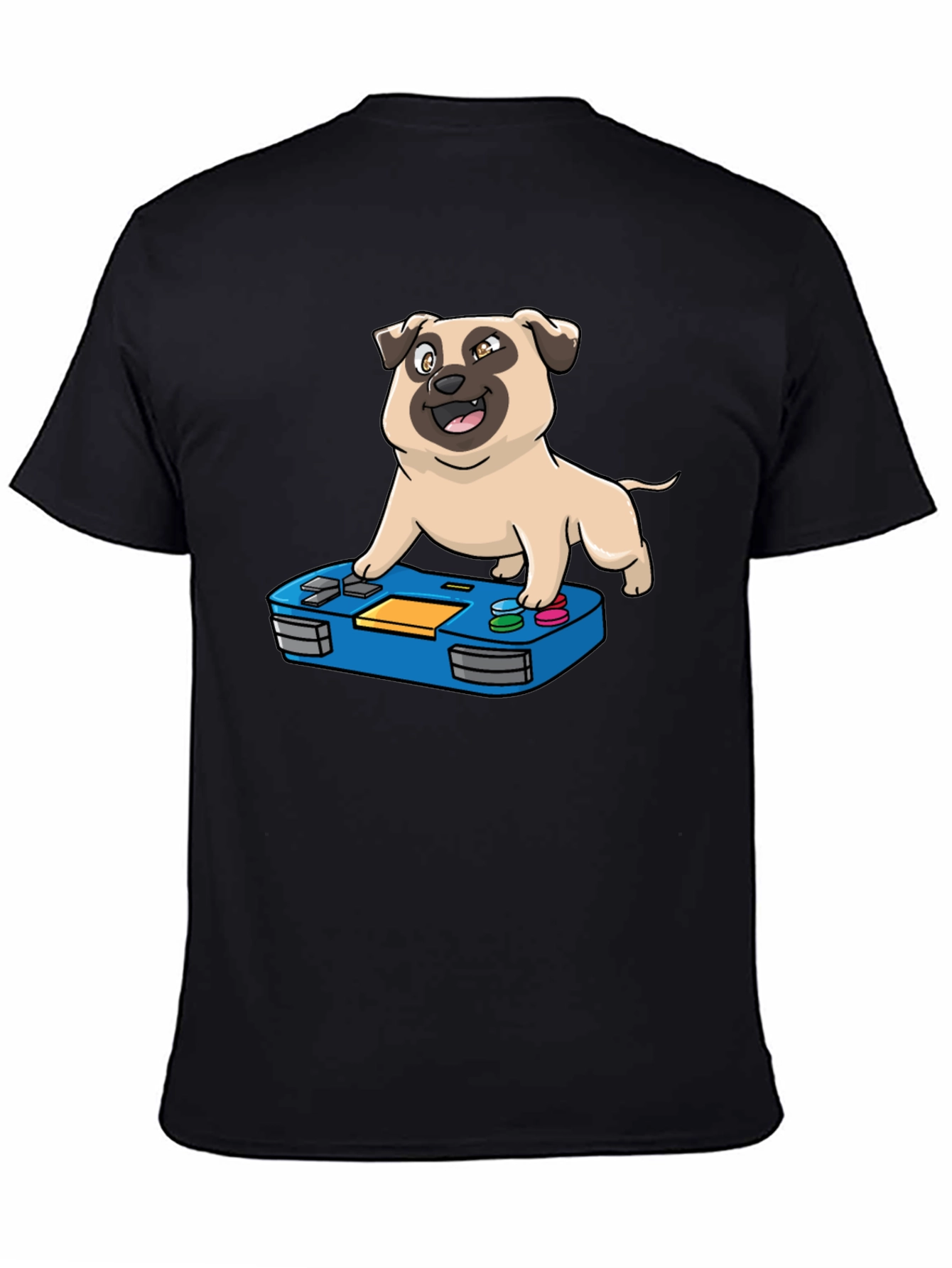 Black Gamer Pug Graphic T-Shirt - Black view 4