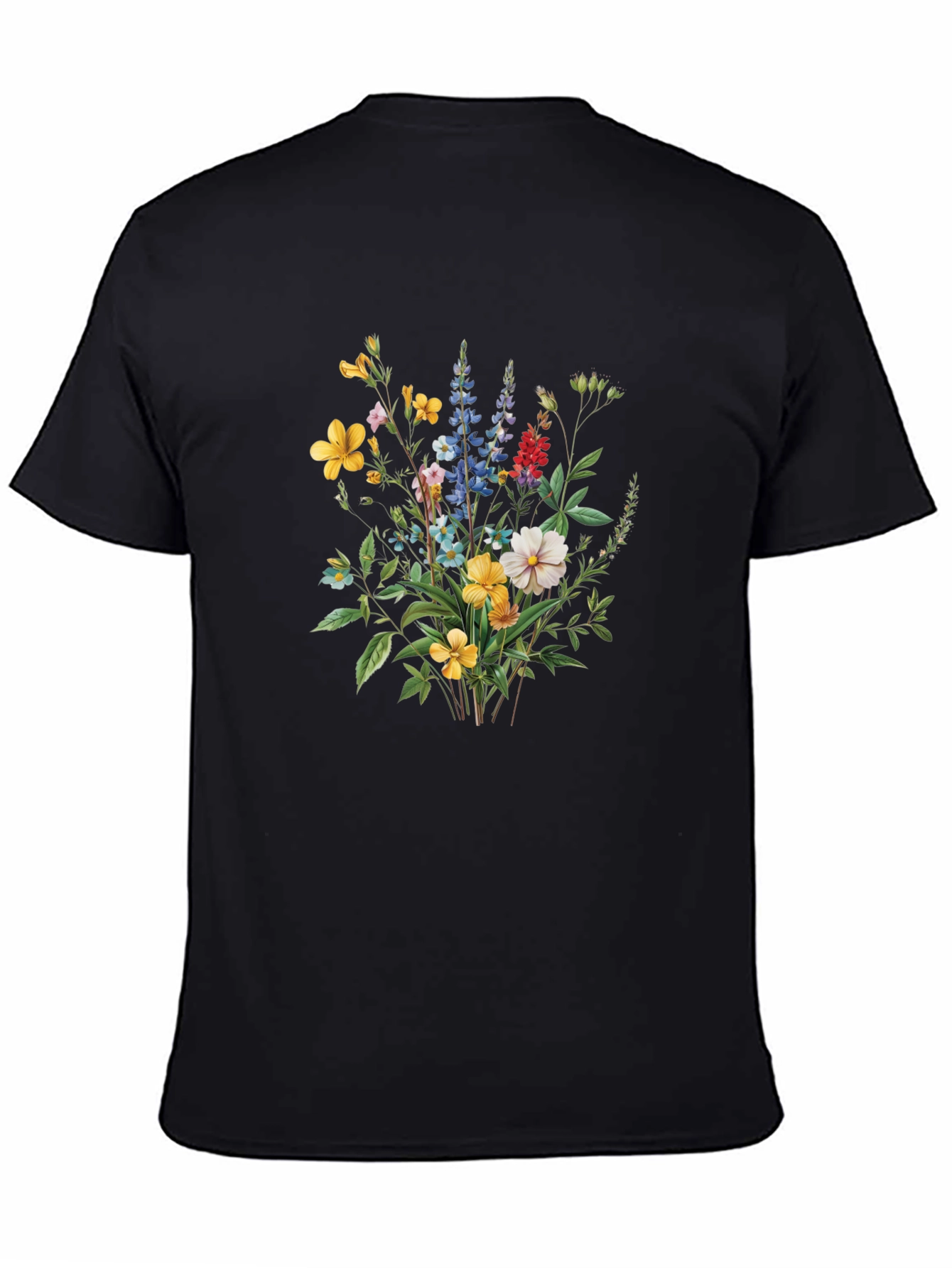 Black Floral Bouquet Print Black T-Shirt view 4