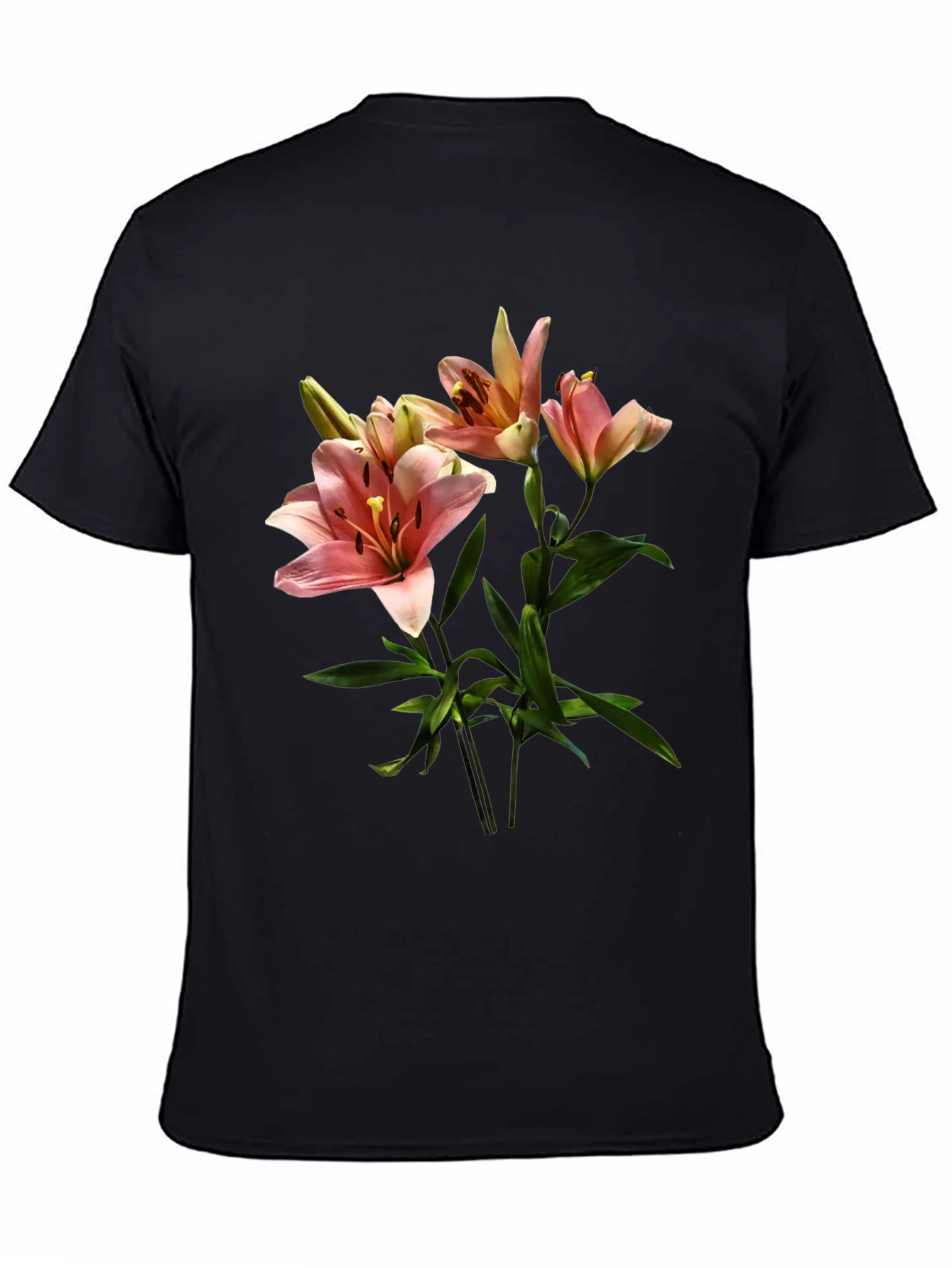 Black Floral Lily Print Black T-Shirt view 4