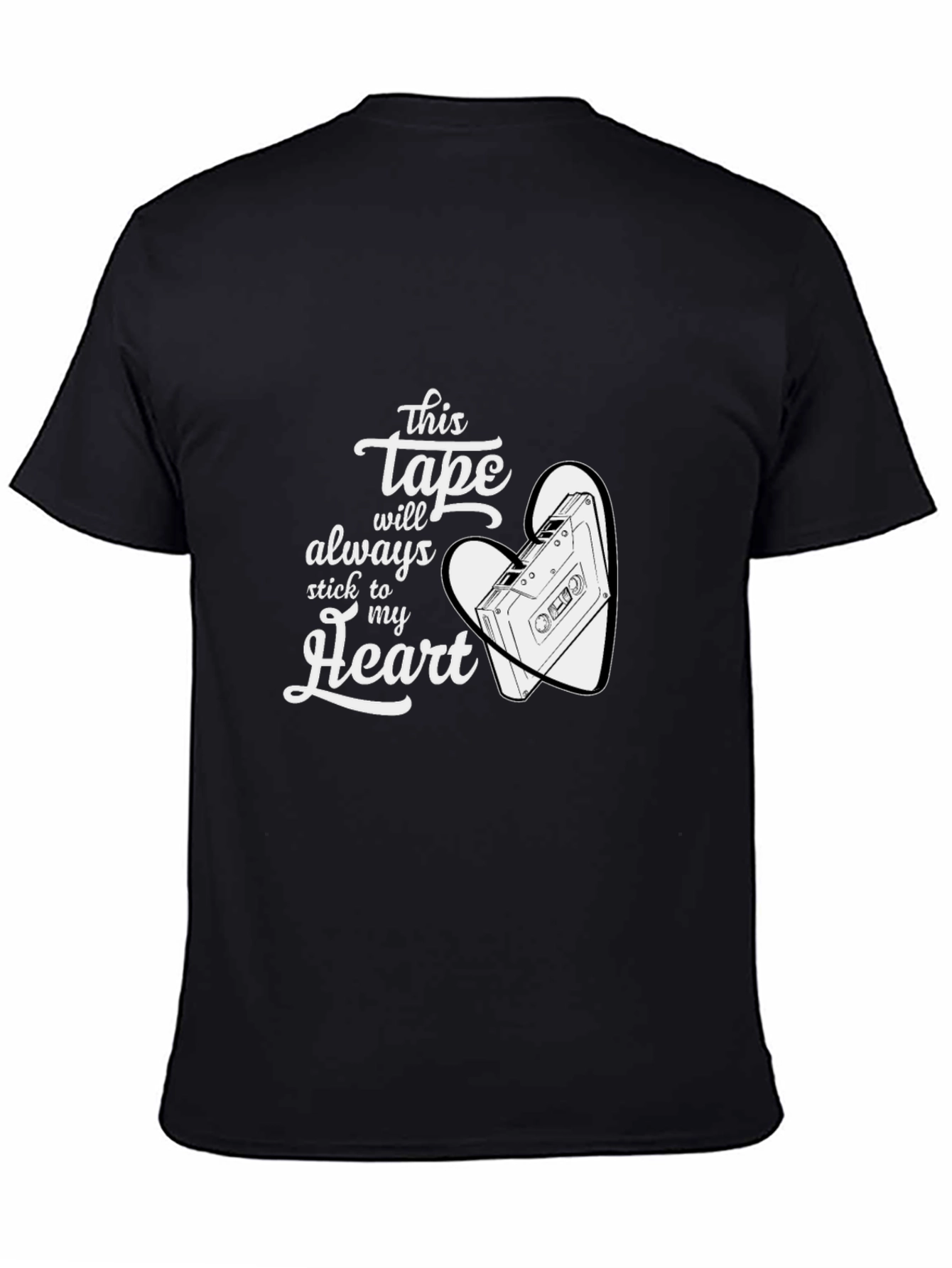 Black Retro Cassette Tape Heart T-Shirt view 4