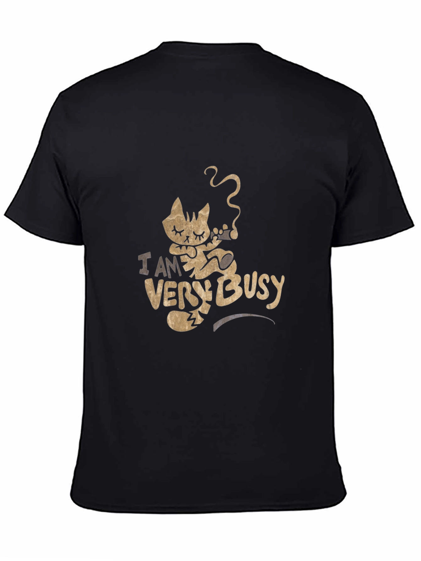 Black I Am Very Busy Cat T-Shirt - Relaxed & Stylish view 4