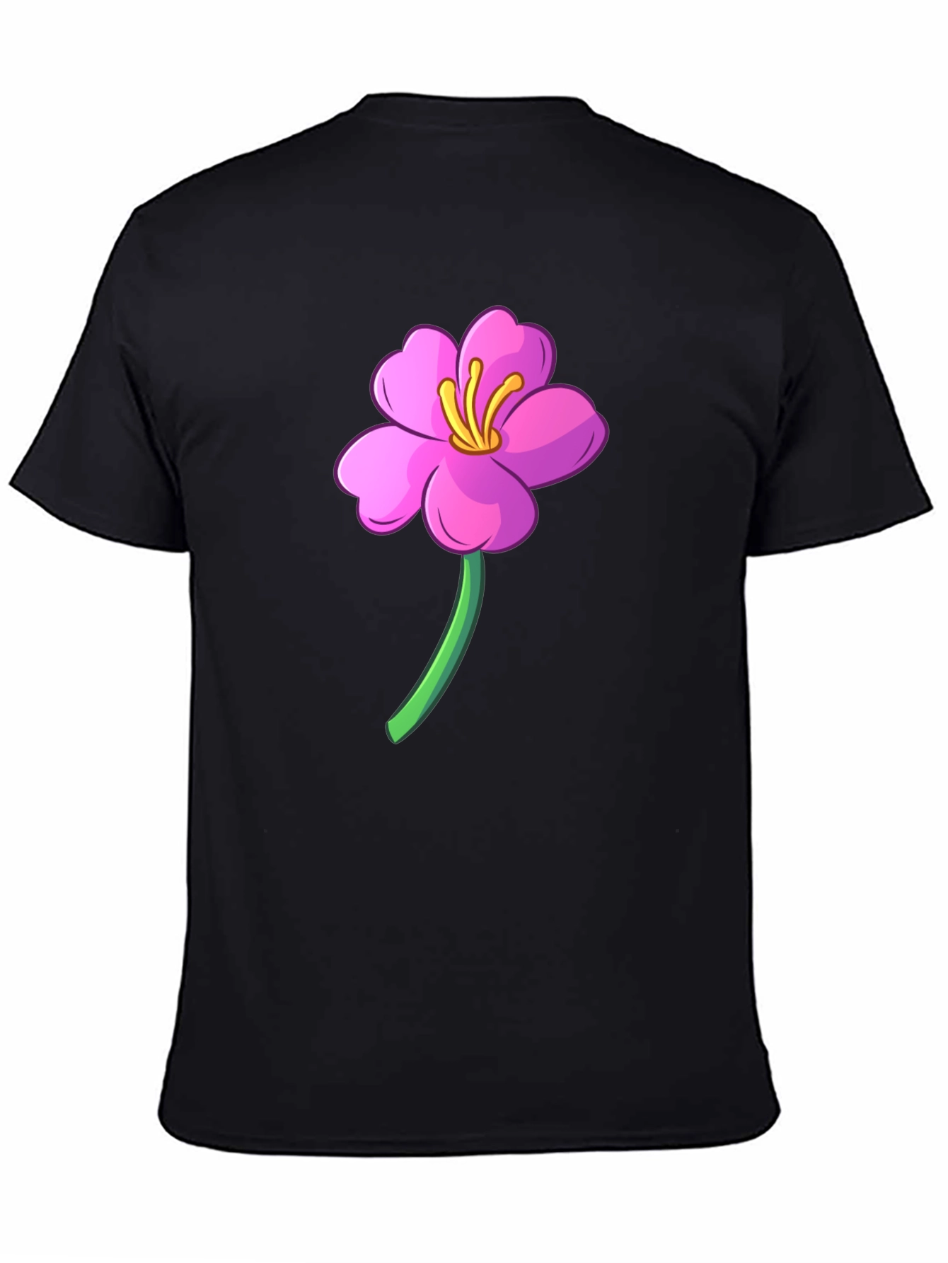 Black Pink Flower Graphic Black T-Shirt view 4