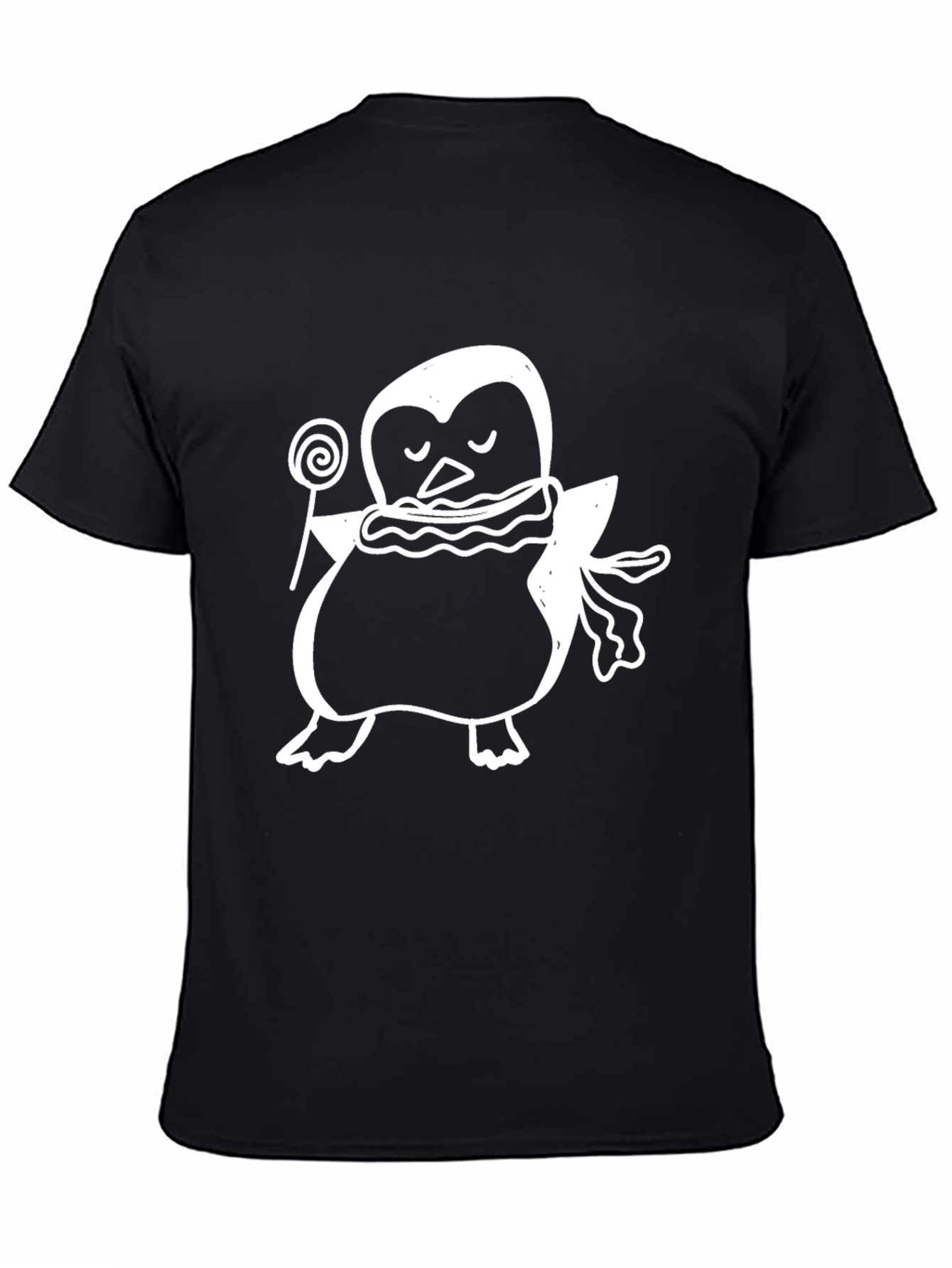 Black Penguin Lollipop Black T-Shirt - Cute Animal Tee view 4